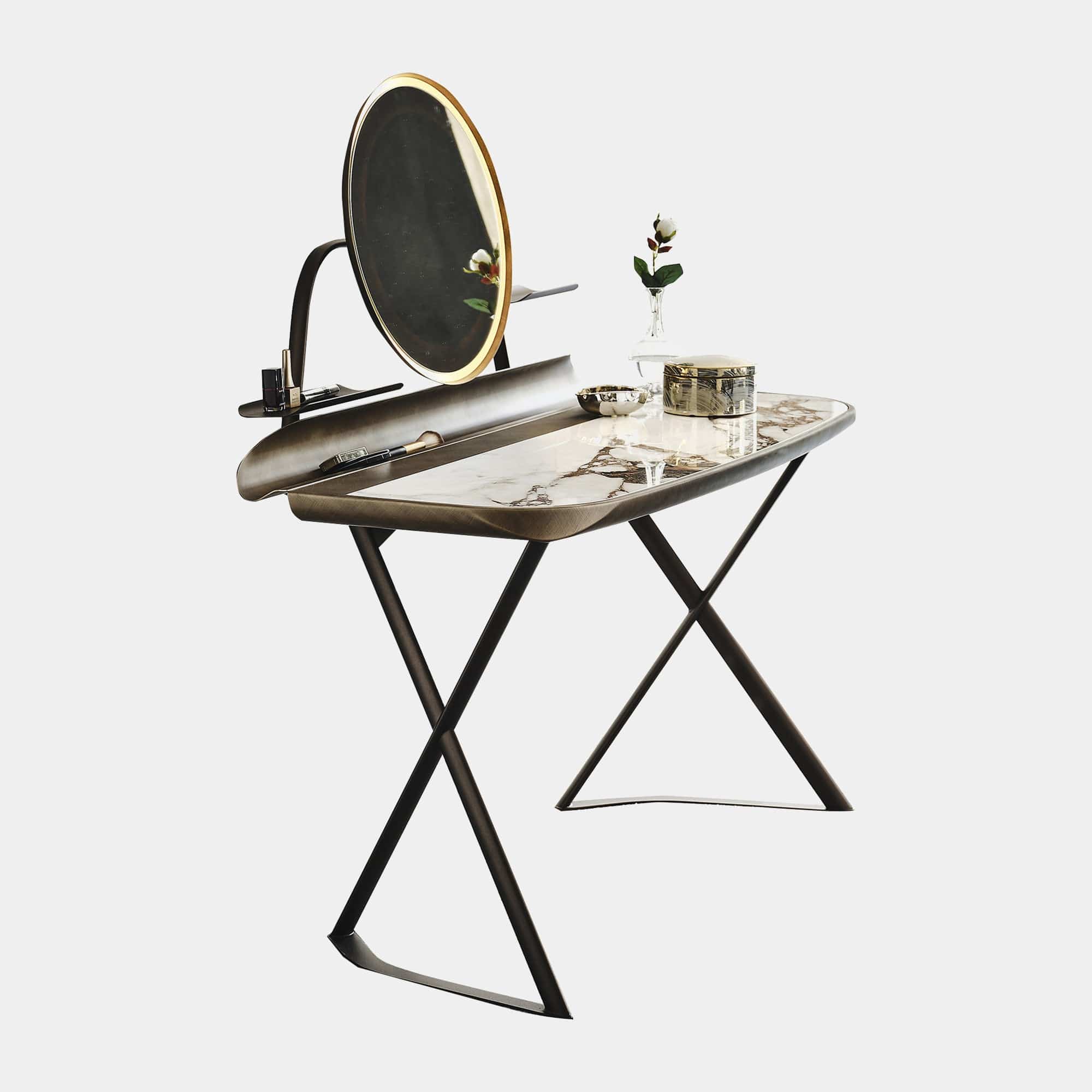 Desk With LED Light GFM73 Black Structure Top In Keramik/ Frame GFM73