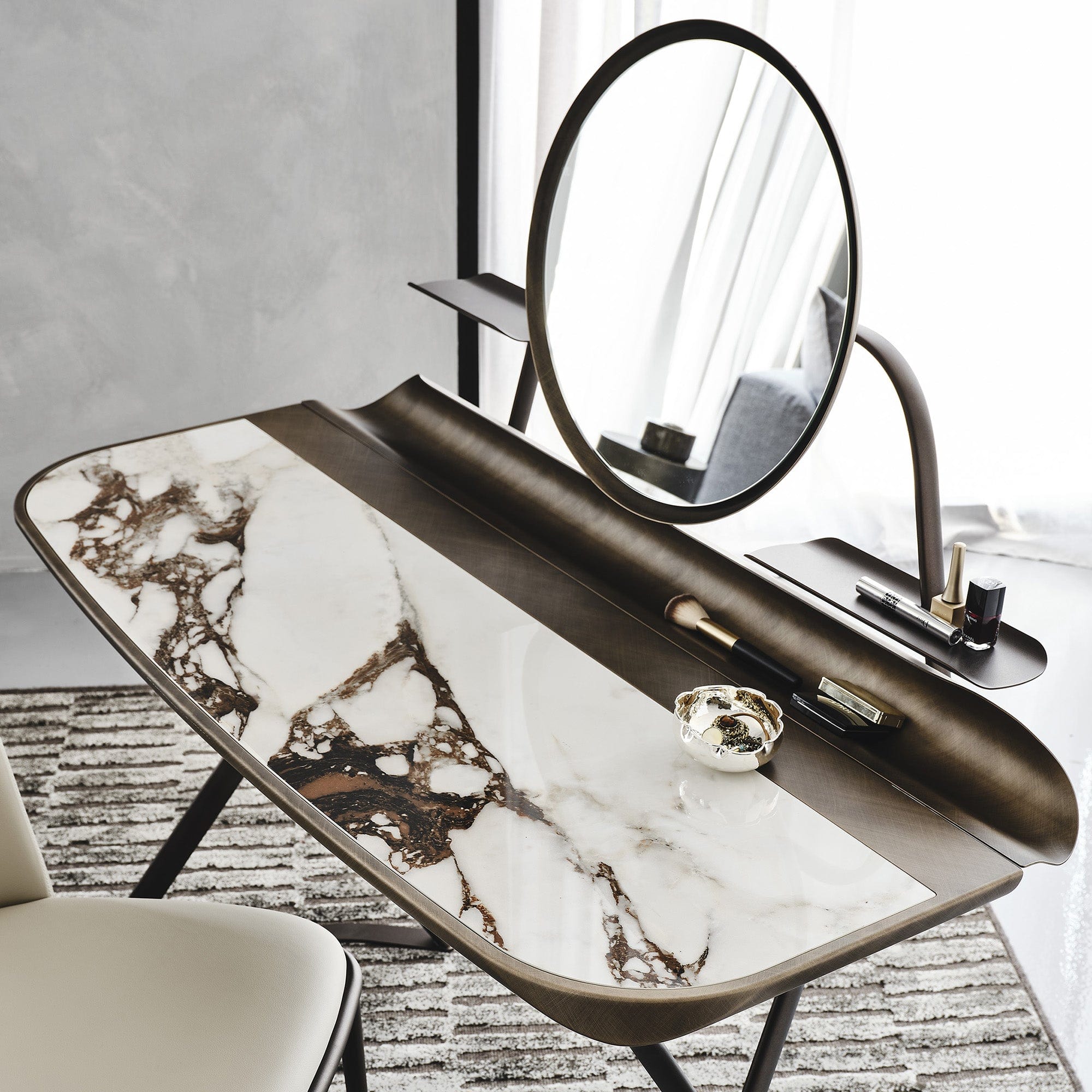 Desk With LED Light GFM73 Black Structure Top In Keramik/ Frame GFM73