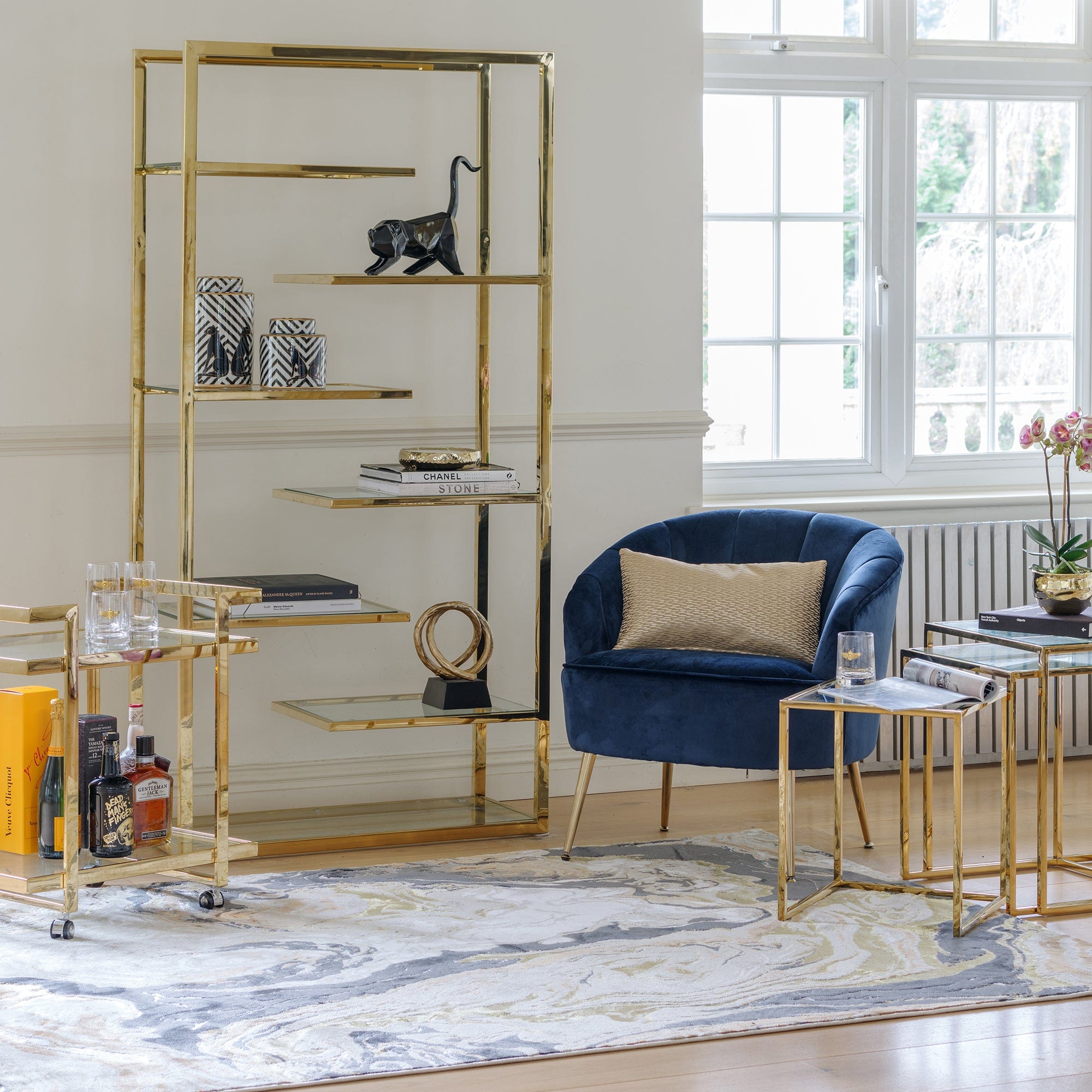 Auric - Shelving Unit, Gold Frame