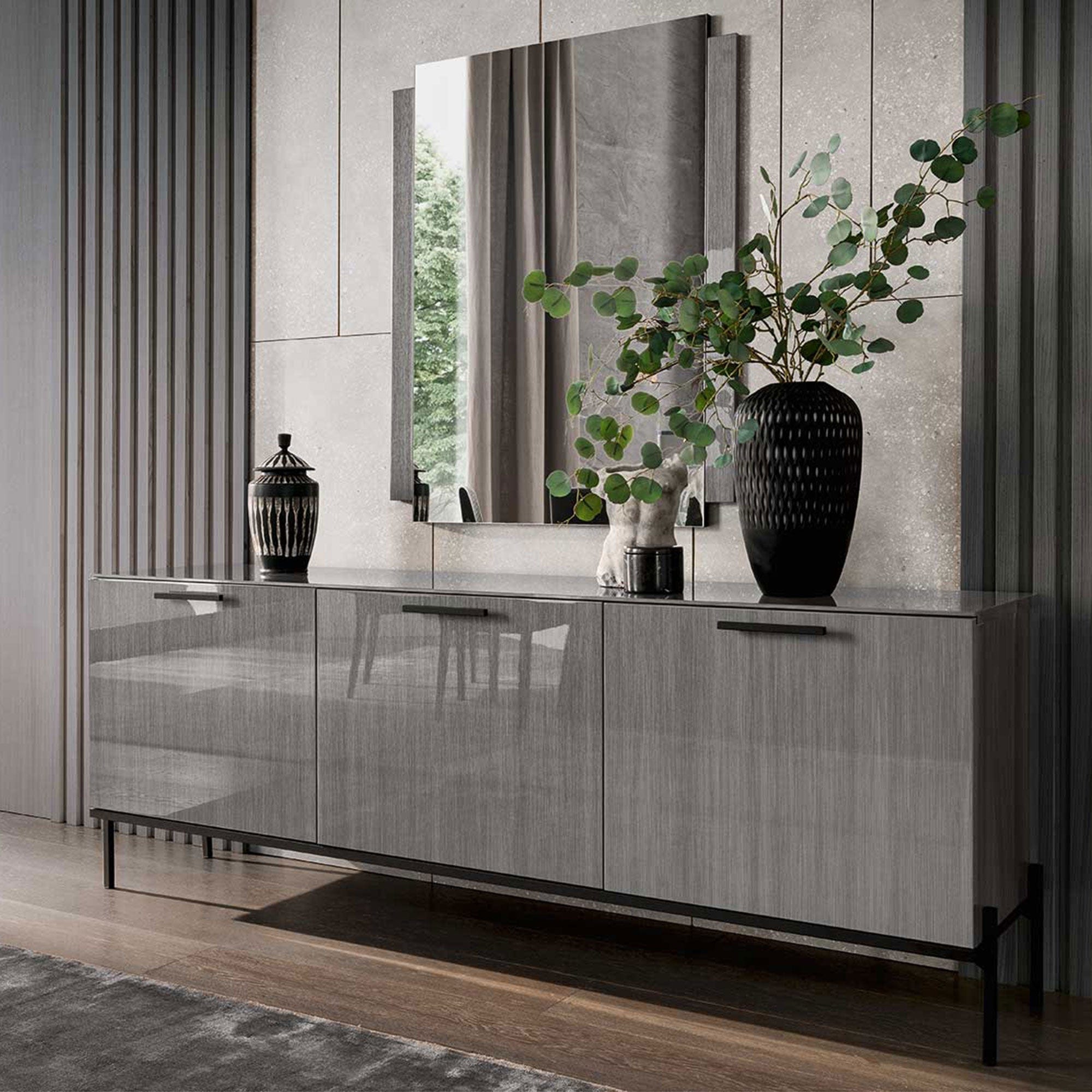 3 Door Small Buffet In Silverwood High Gloss Finish