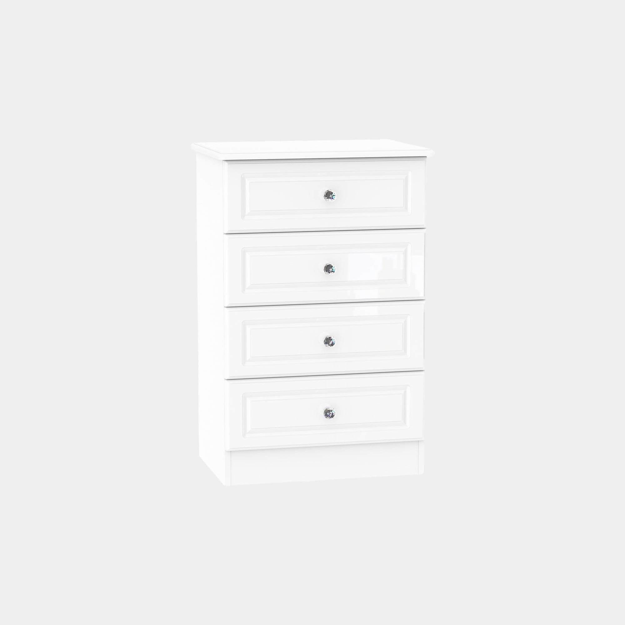 Lincoln - 4 Drawer Midi Chest White High Gloss With Crystal Handles