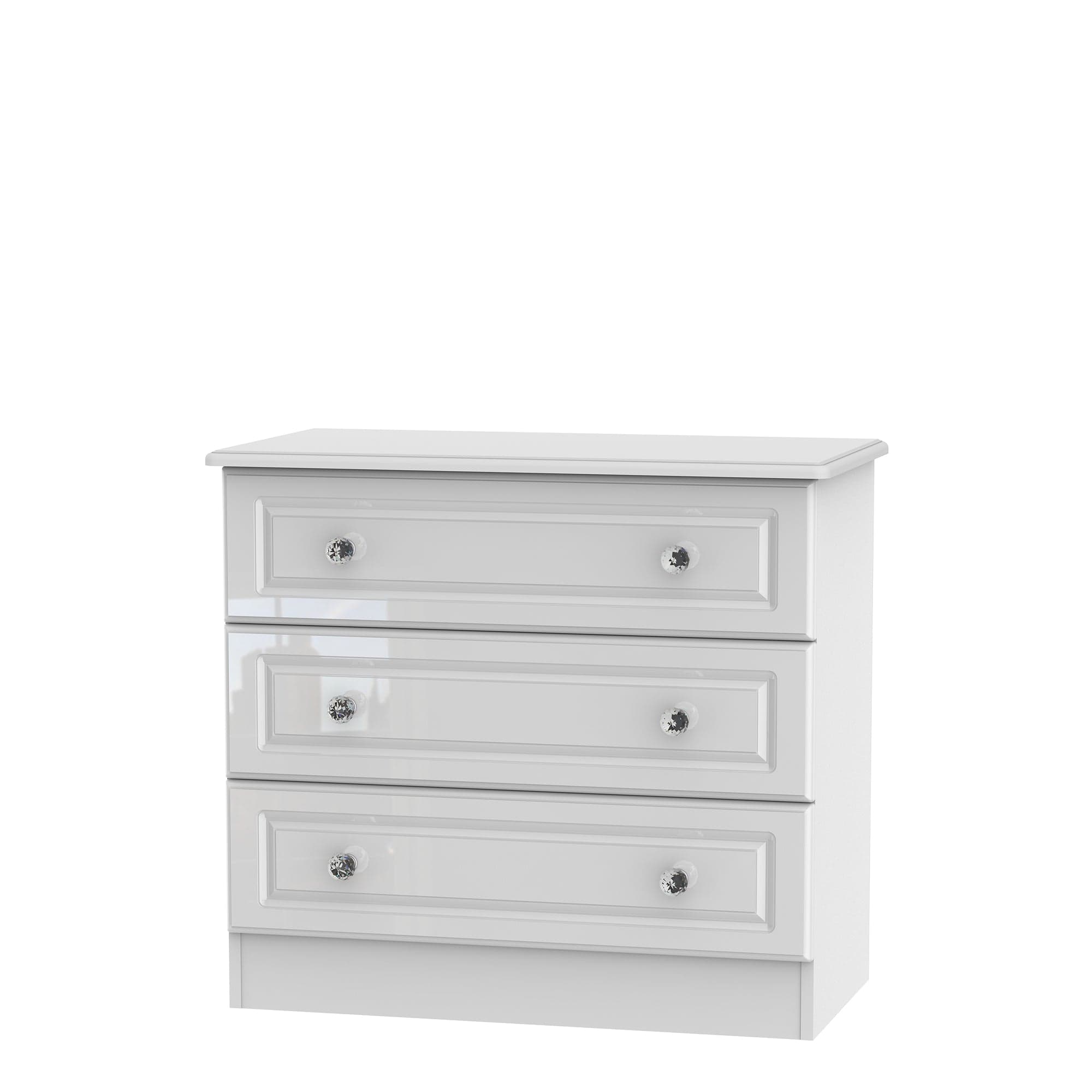 Lincoln - 3 Drawer Chest White High Gloss With Crystal Handles