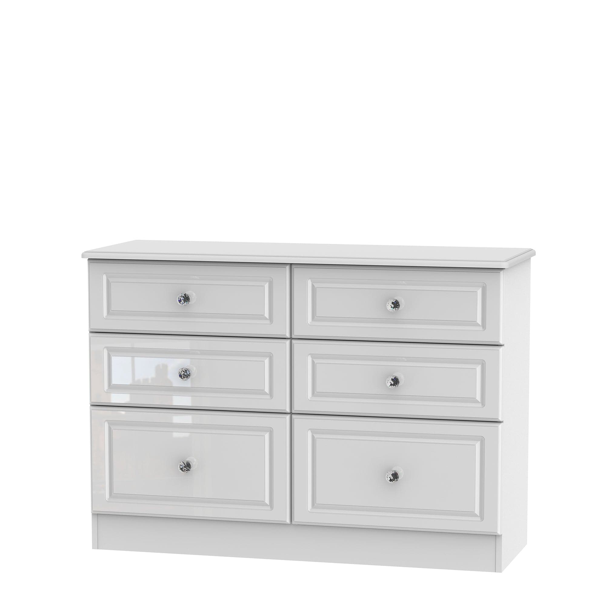 Lincoln - 6 Drawer Midi Chest White High Gloss With Crystal Handles