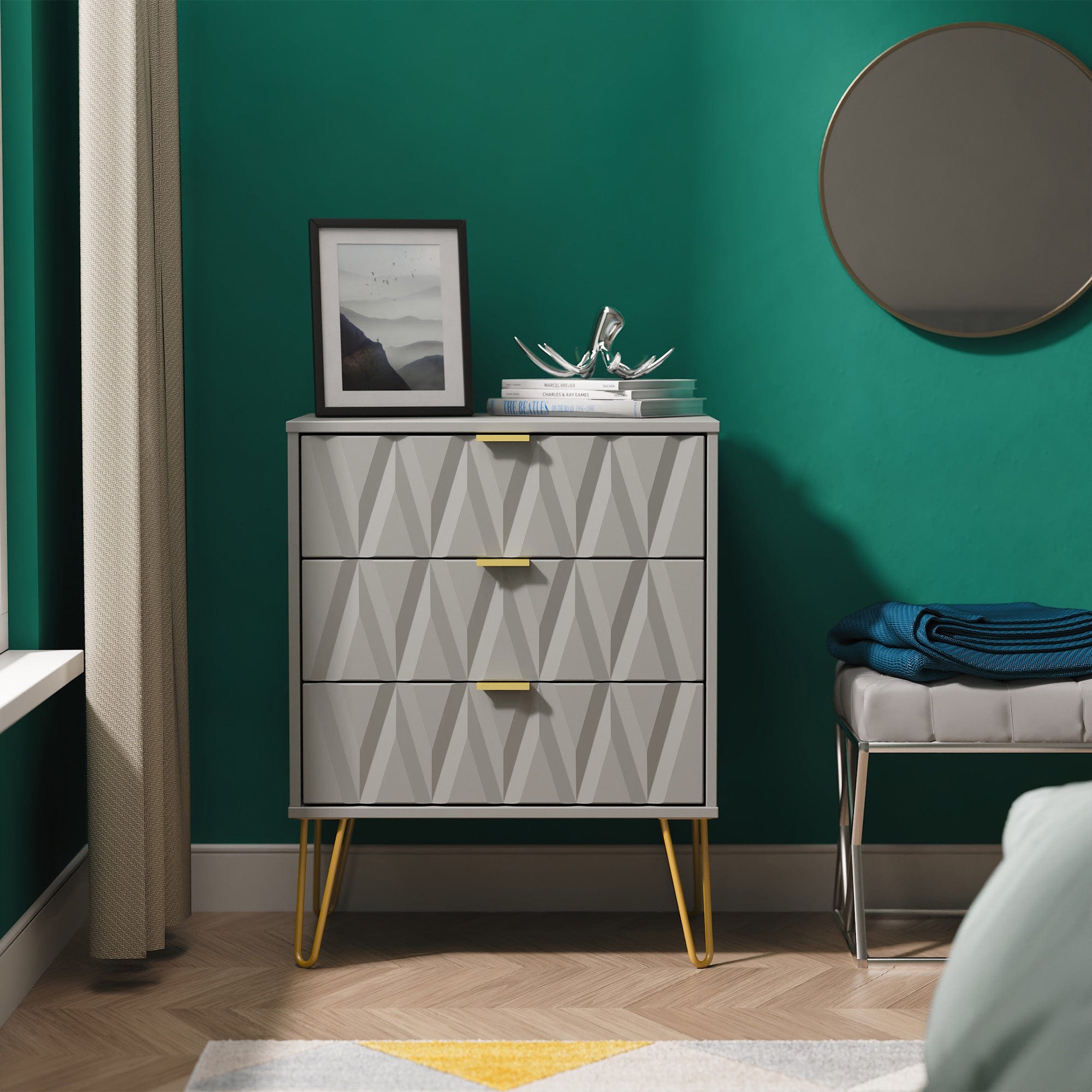 Jewel - 3 Drawer Bedside Table, Small