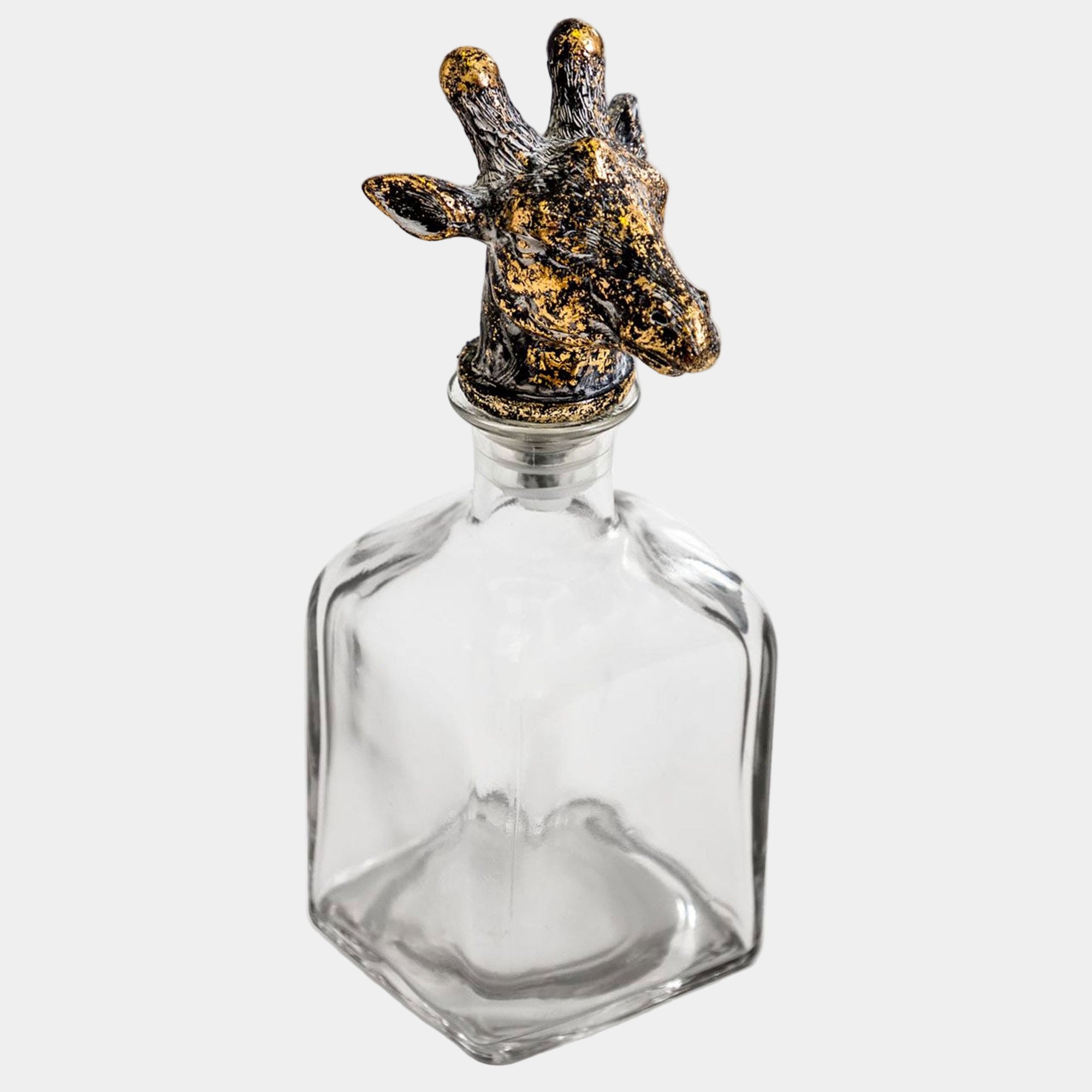 Giraffe Head Stopper and Glass Bottle