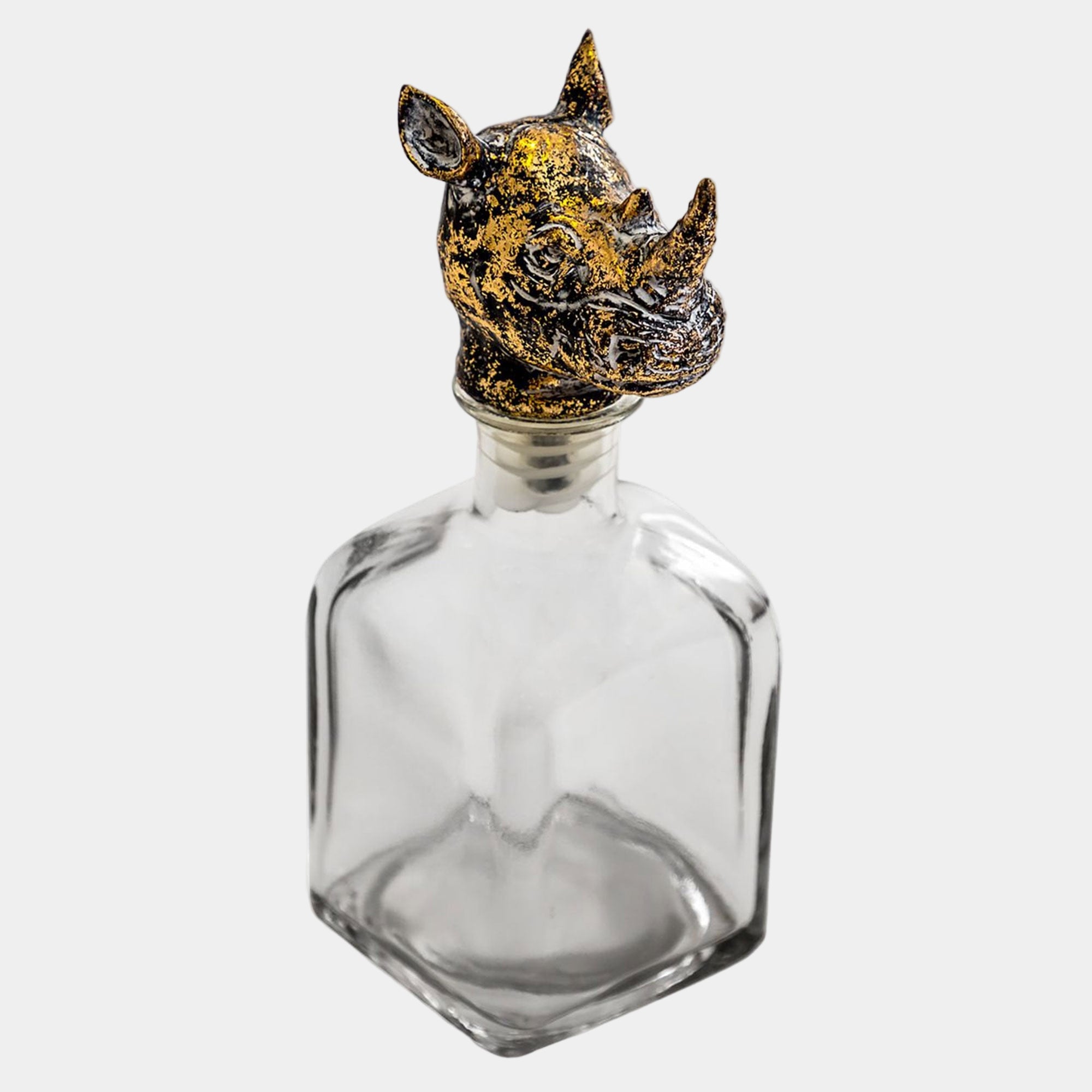 Rhino Head Stopper and Glass Bottle