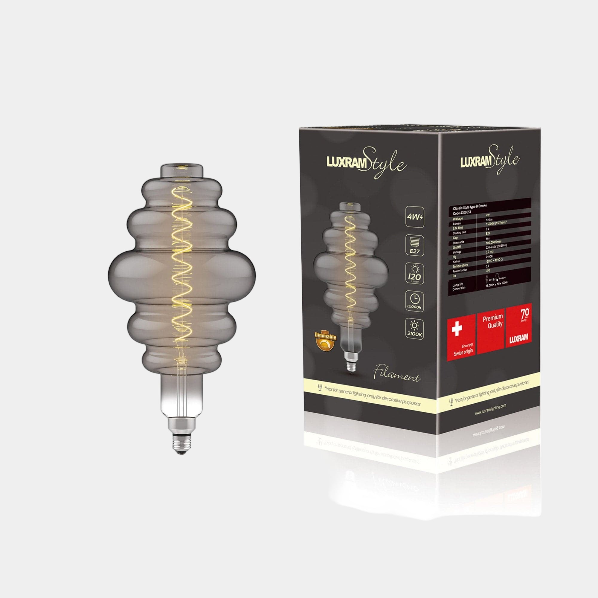 Turin Decorative LED 4w Bulb ES Smoked