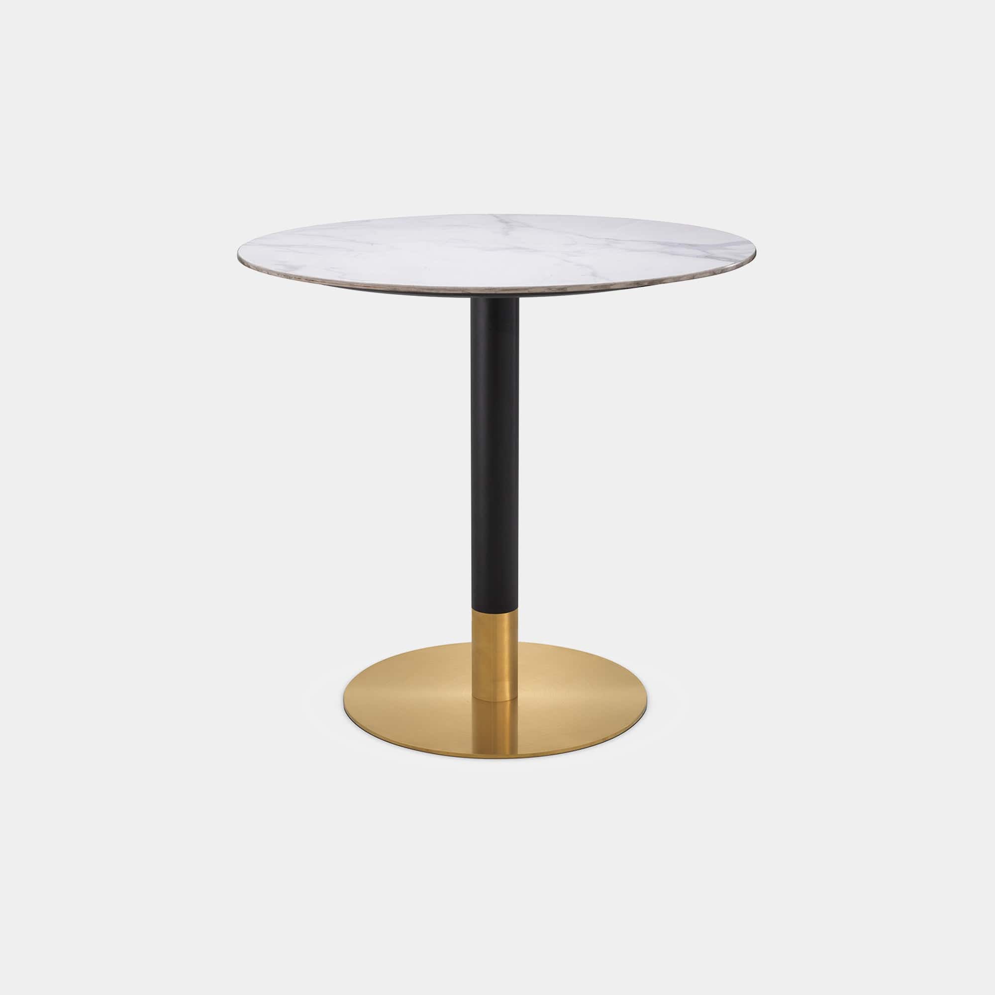 80cm Round Dining Table White Ceramic Marble Top Black/Brushed Brass Finish