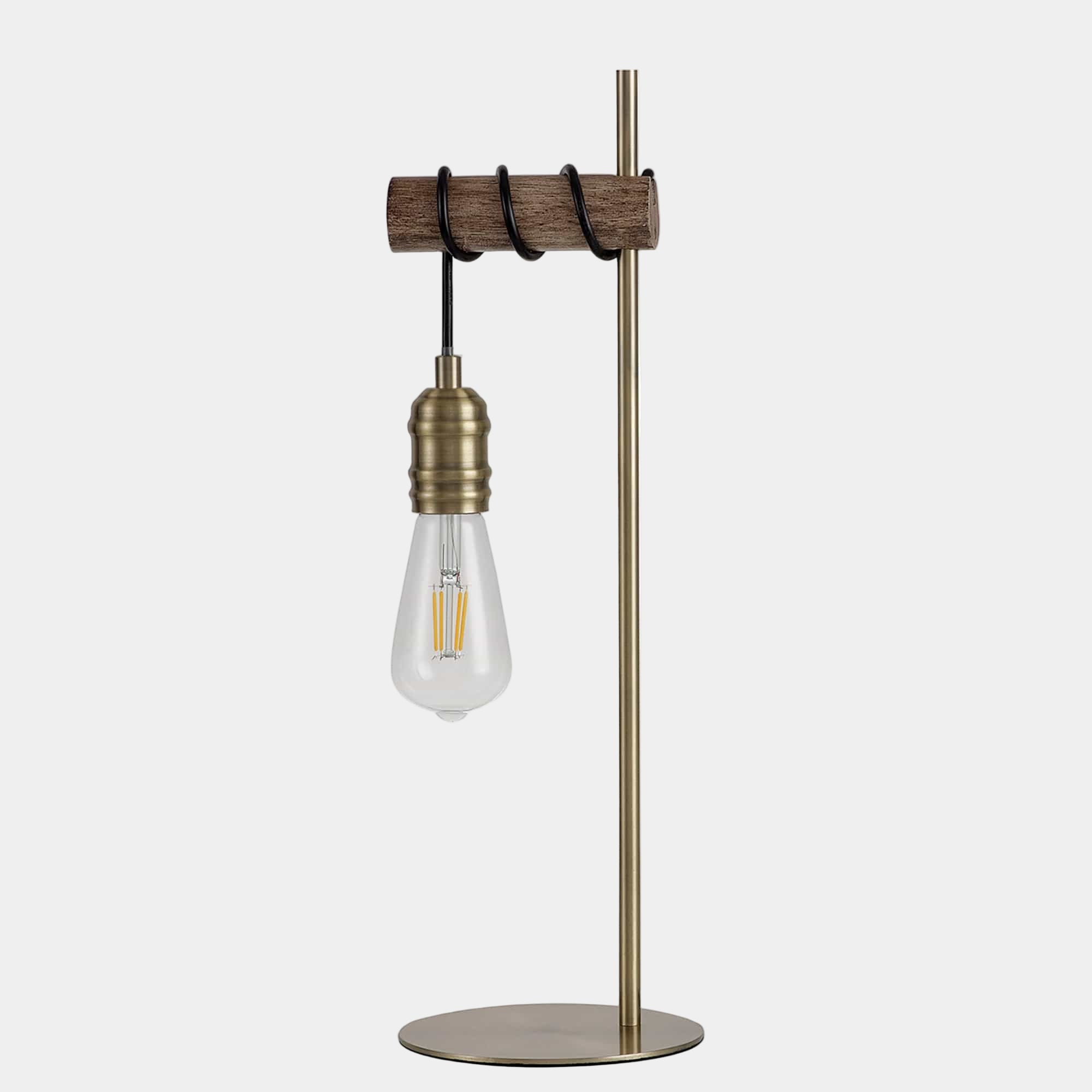 Babylon Table Lamp Oak/Antique Brass Finish