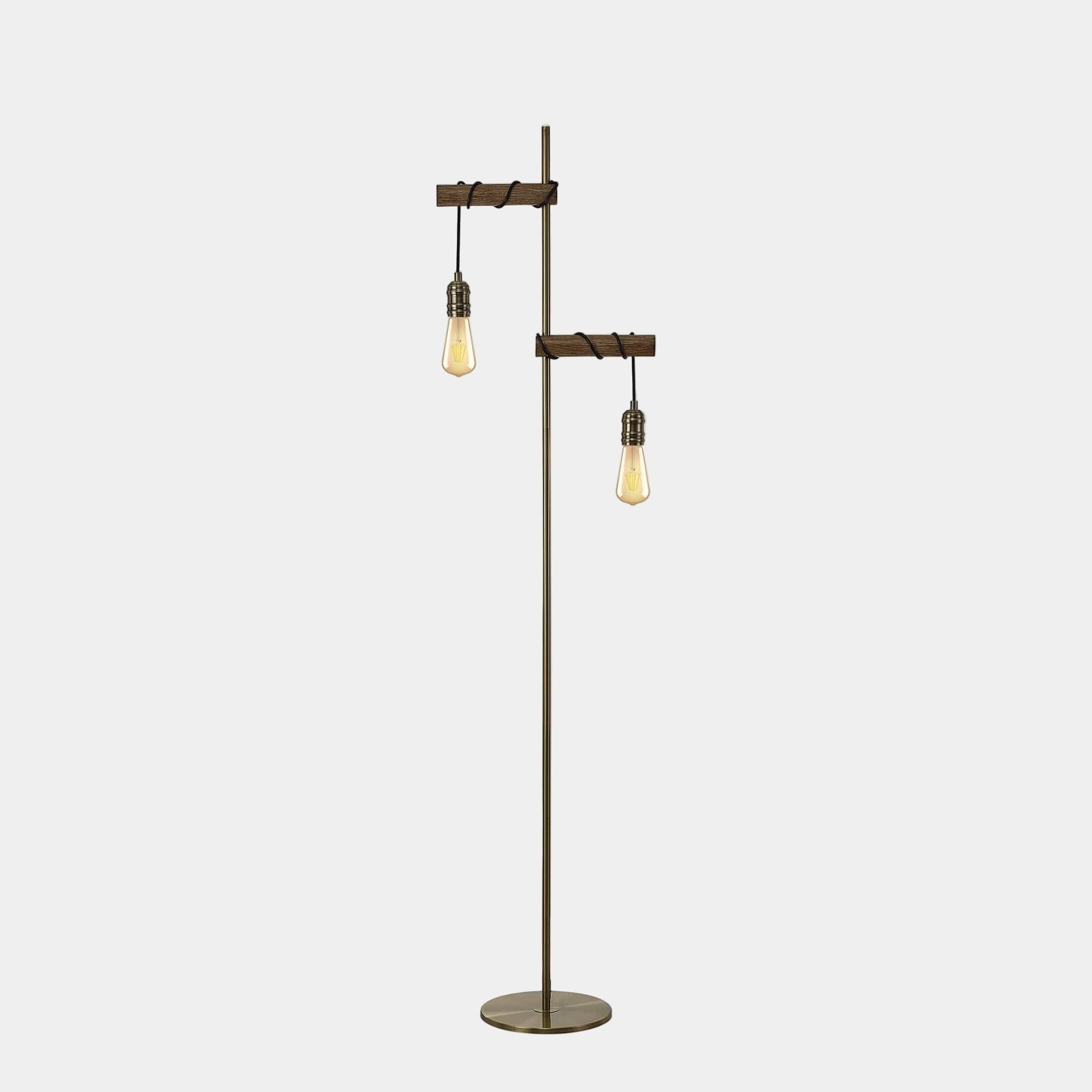 Babylon Floor Lamp Oak/Antique Brass Finish