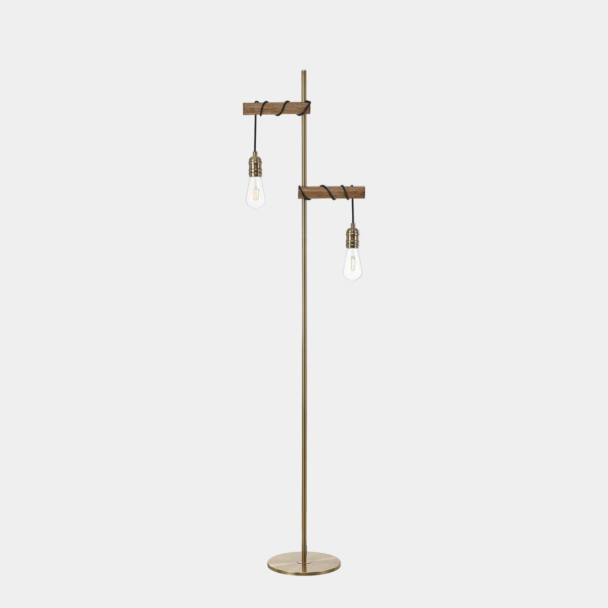 Babylon Floor Lamp Oak/Antique Brass Finish