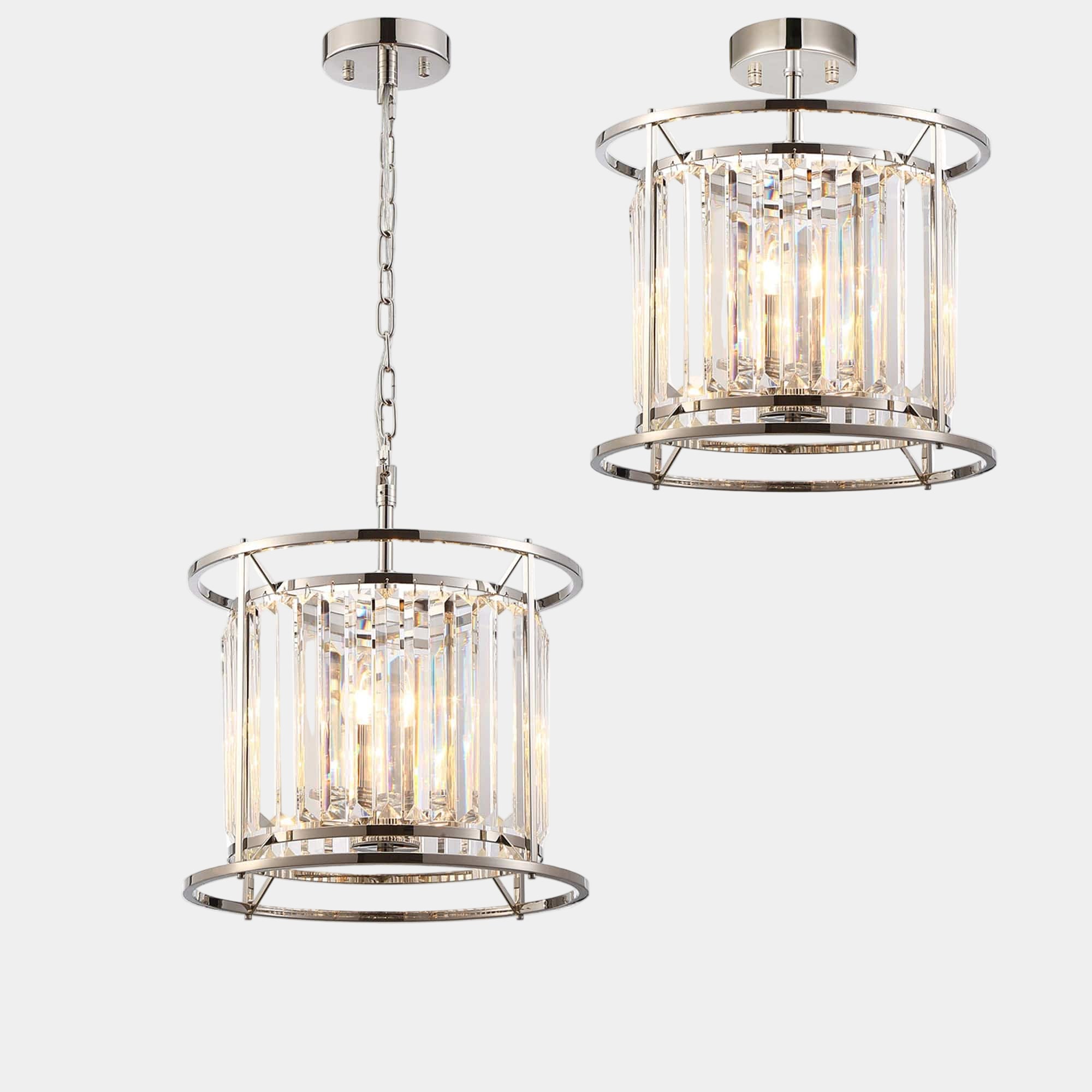 Bendir Pendant Polished Nickel/Clear Crystal