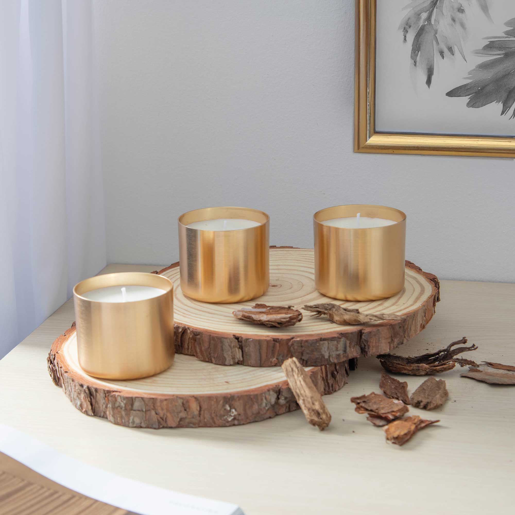 White Sandalwood Gold Candles Set of 3 (DR)