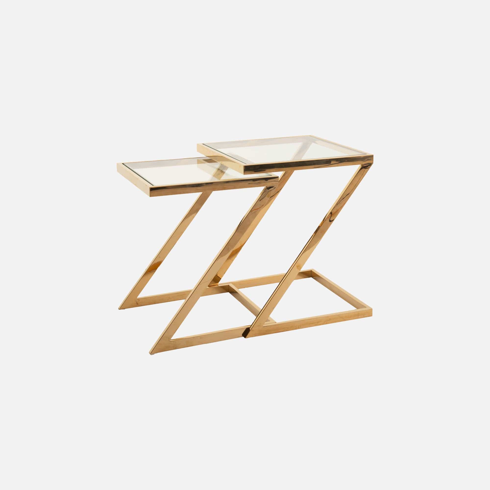 Nest Of Two 'Z' Tables With Clear Glass Top & Gold Frame (Assembly Required)