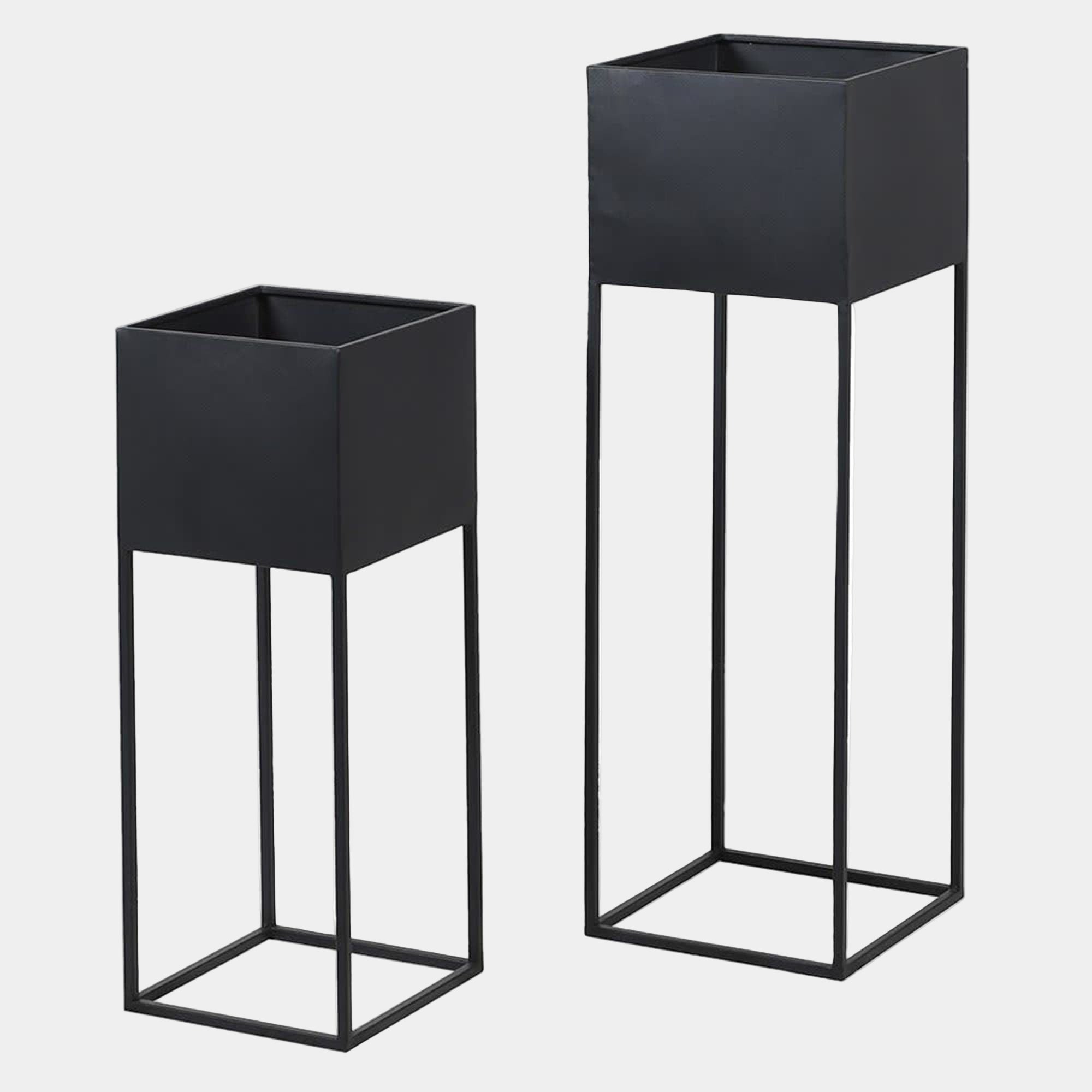 Box Planters on Black Stand - Set of 2