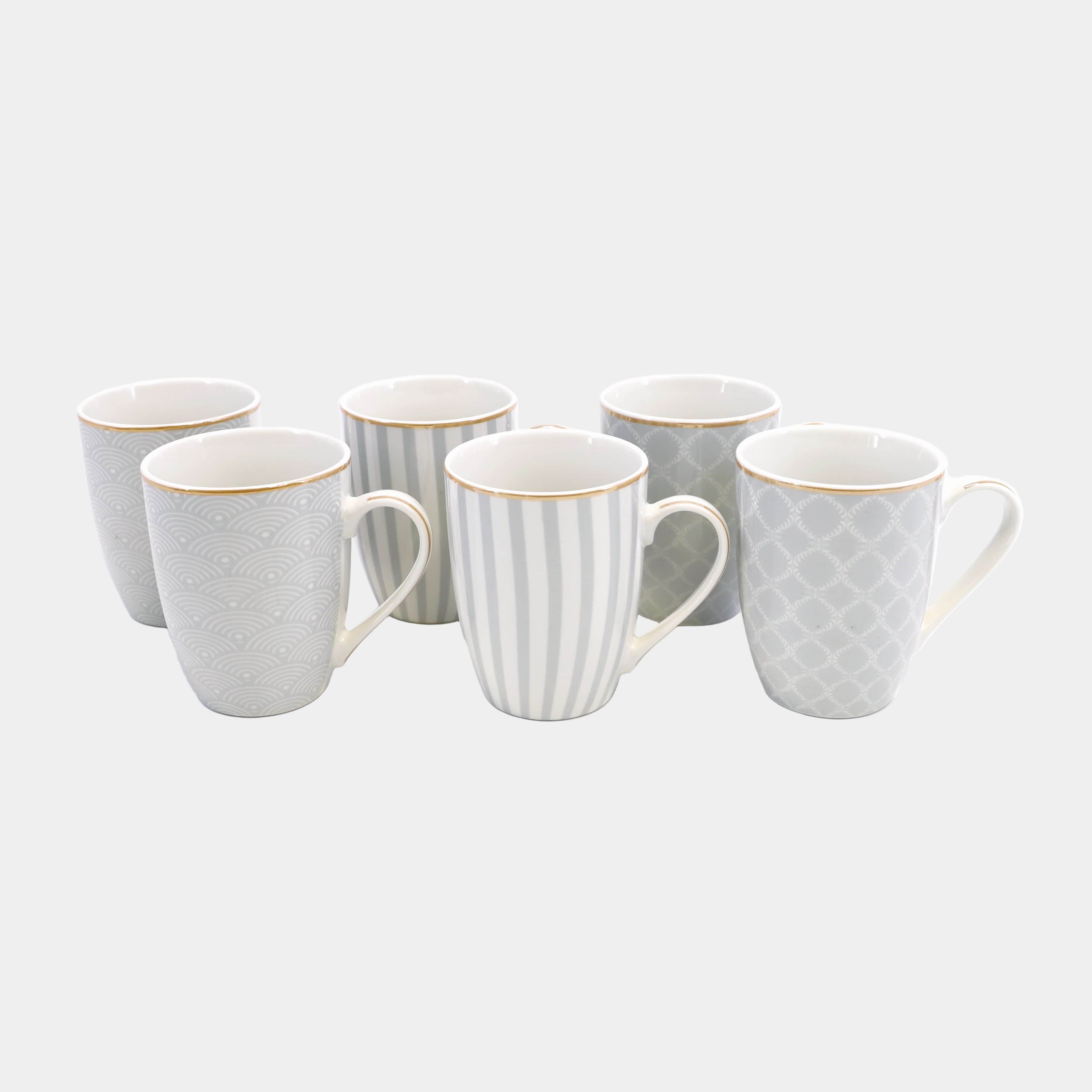 Stripes Party Mugs Grey Set of 6 (BA)