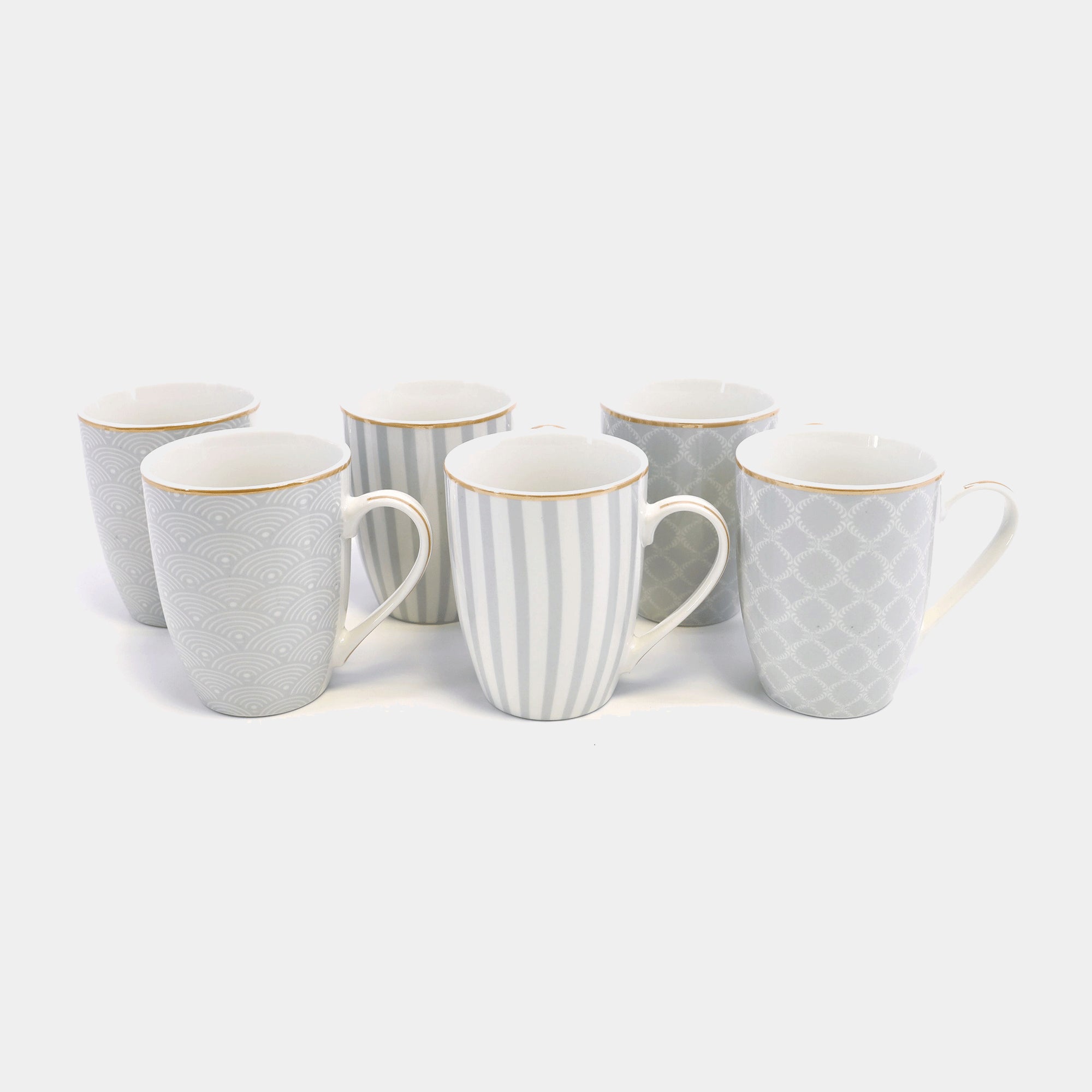 Stripes & Net Mugs Grey Set of 6 (BA)