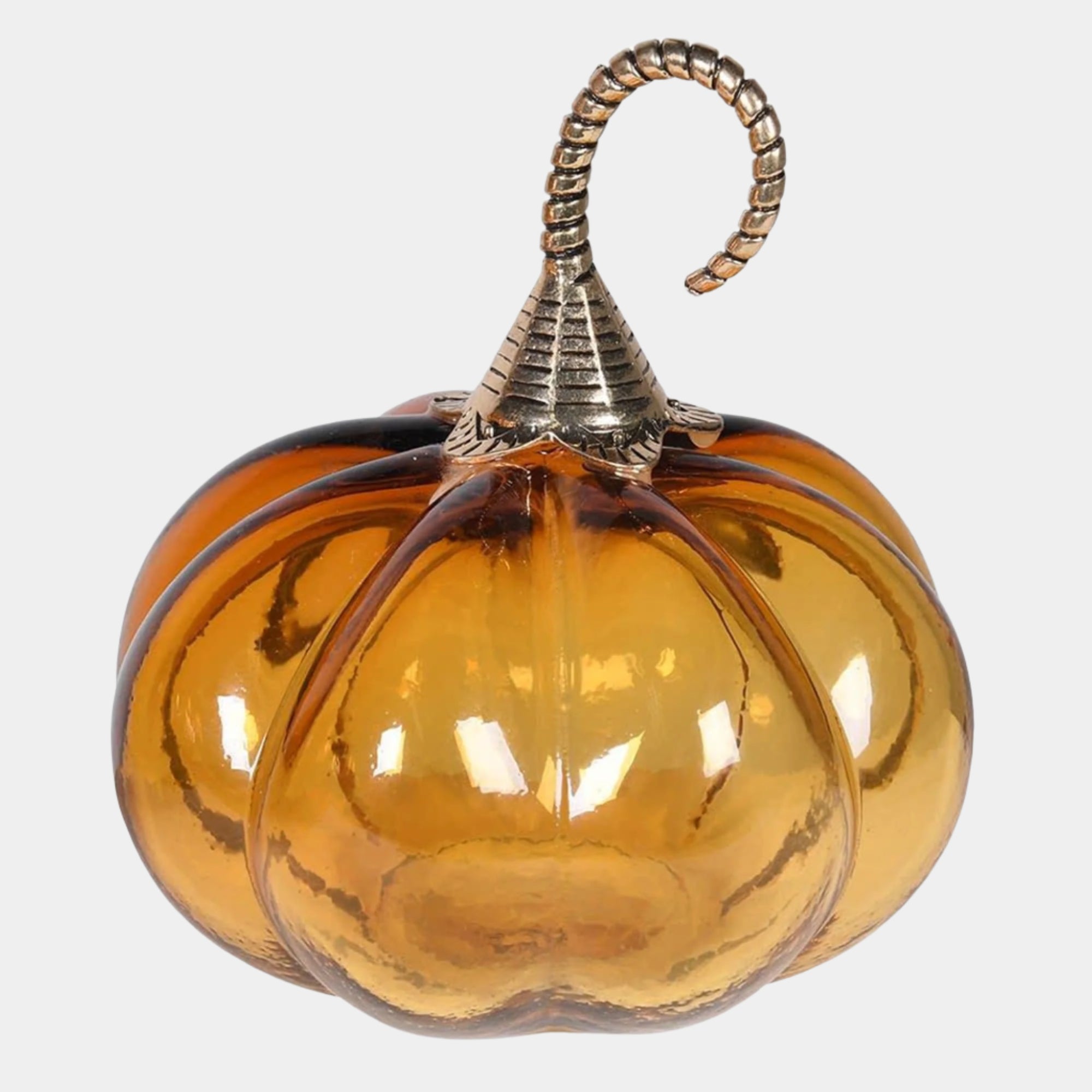 Amber Glass Pumpkin with Gold Stem Ornament
