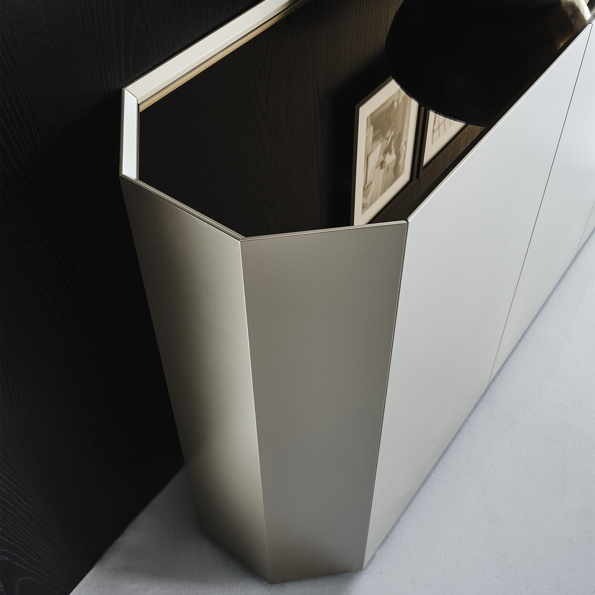 193cm 3 door Sideboard With Mirrored Bronze Glass Top & M11 Titanium Carcase- 75cm high
