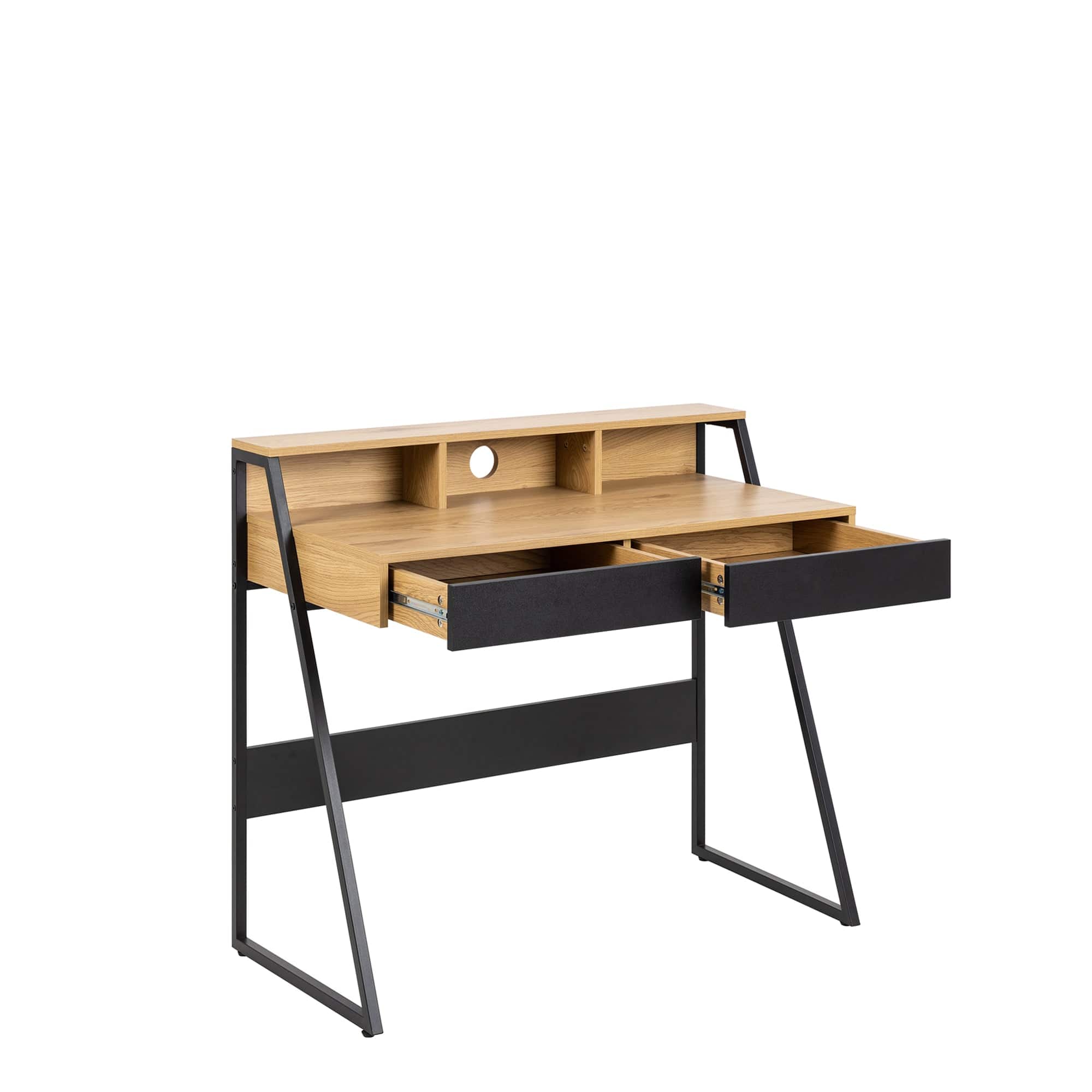 Office Desk Wild Oak/Black Finish (Supplied Packed Flat)