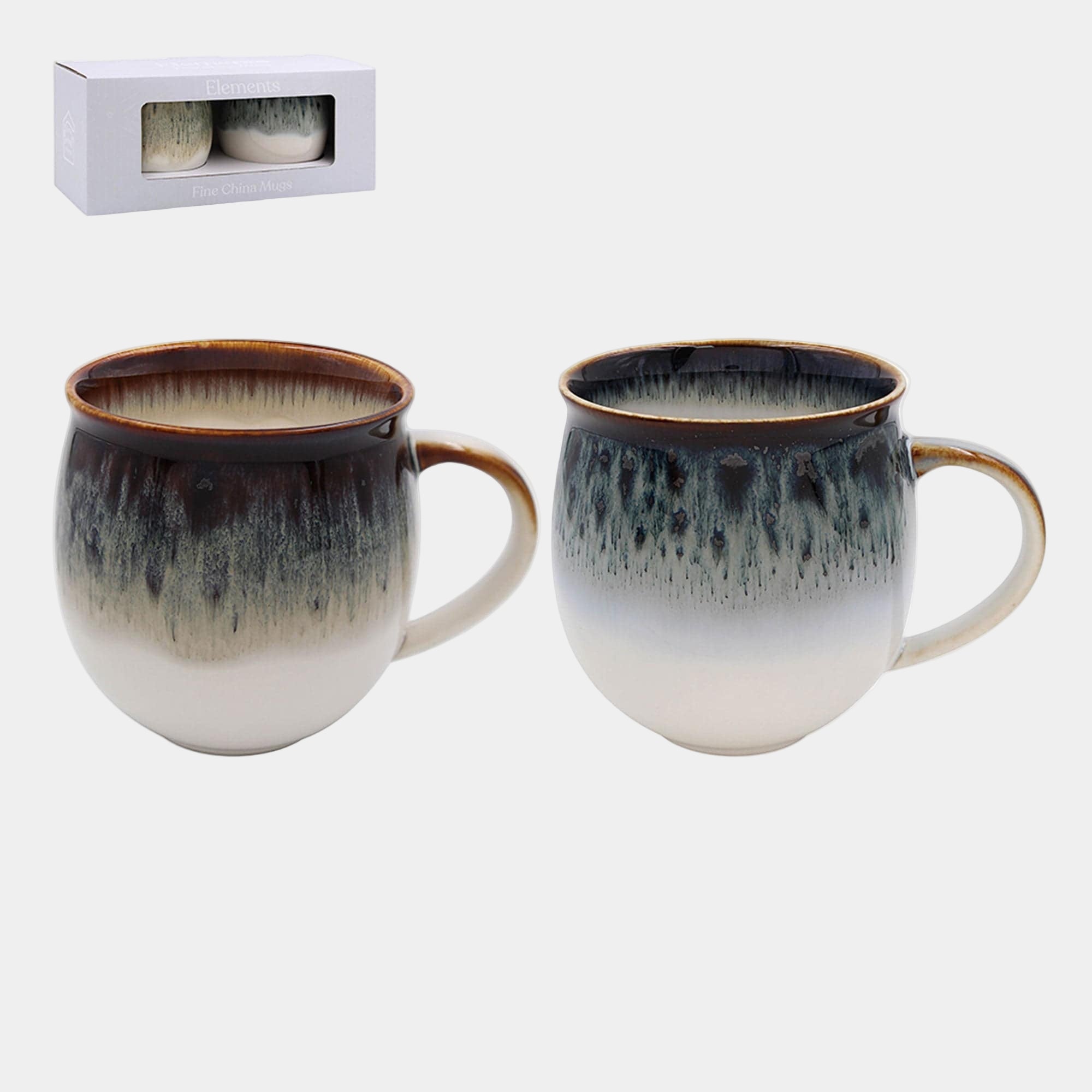 Reactive Glaze - Set of 2 Blue & White Barrel Mugs