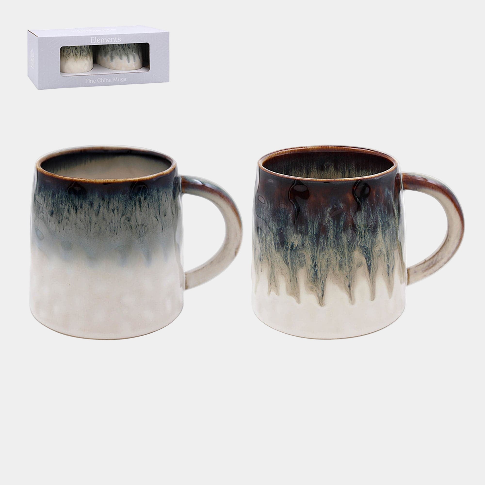 Reactive Glaze - Set of 2 Blue & White Straight Mugs