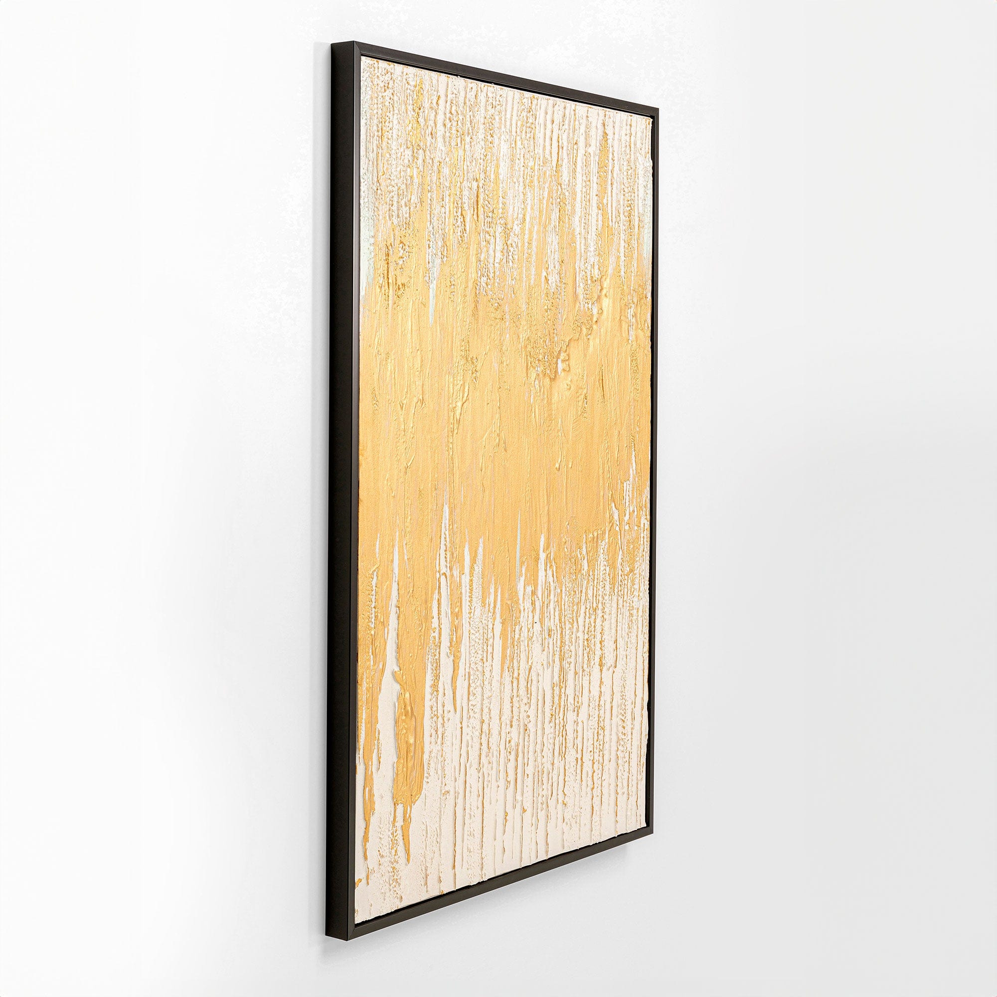 Brush of Gold on White - Framed Canvas