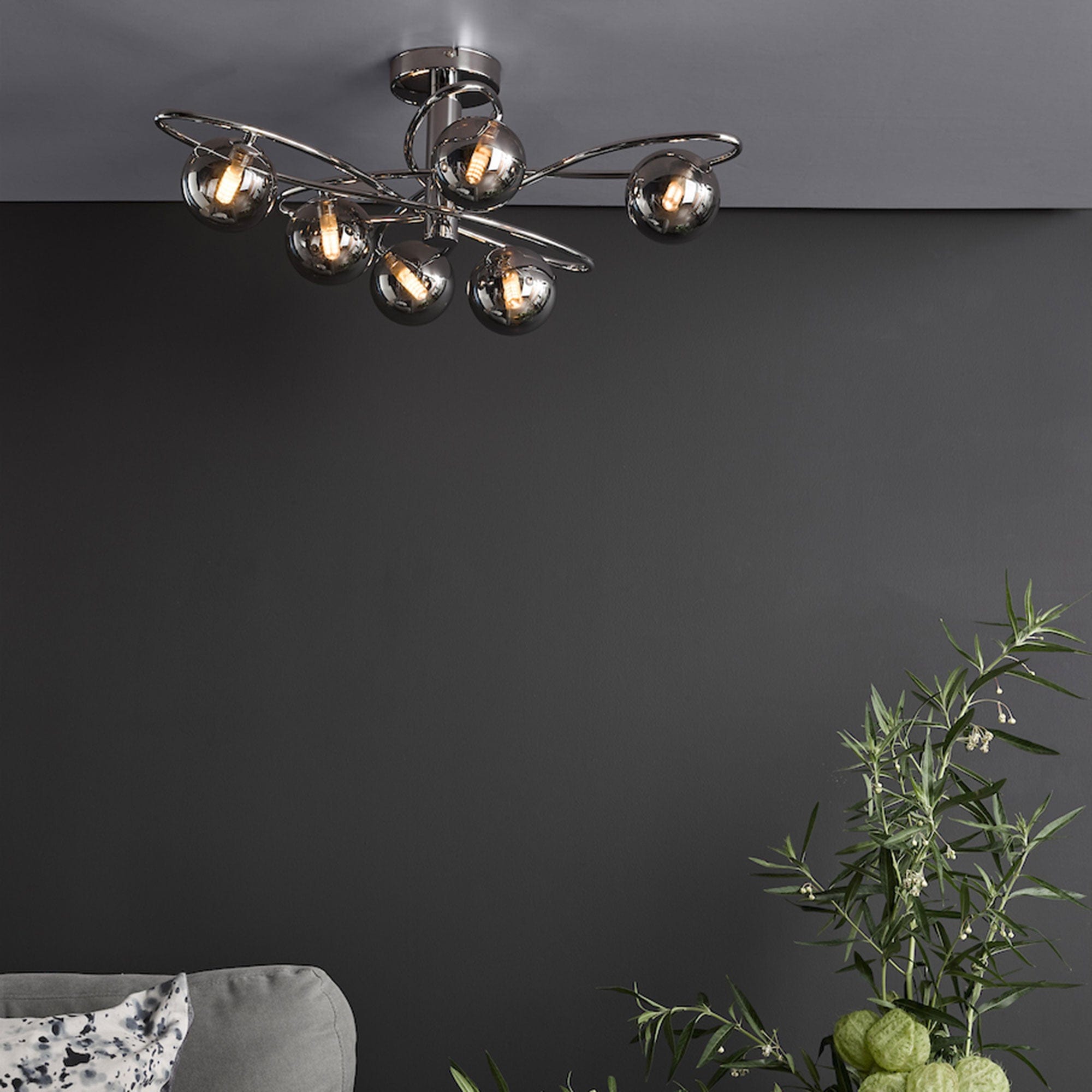 Santorini - Polished Chrome 6 Light Semi Flush Ceiling Light