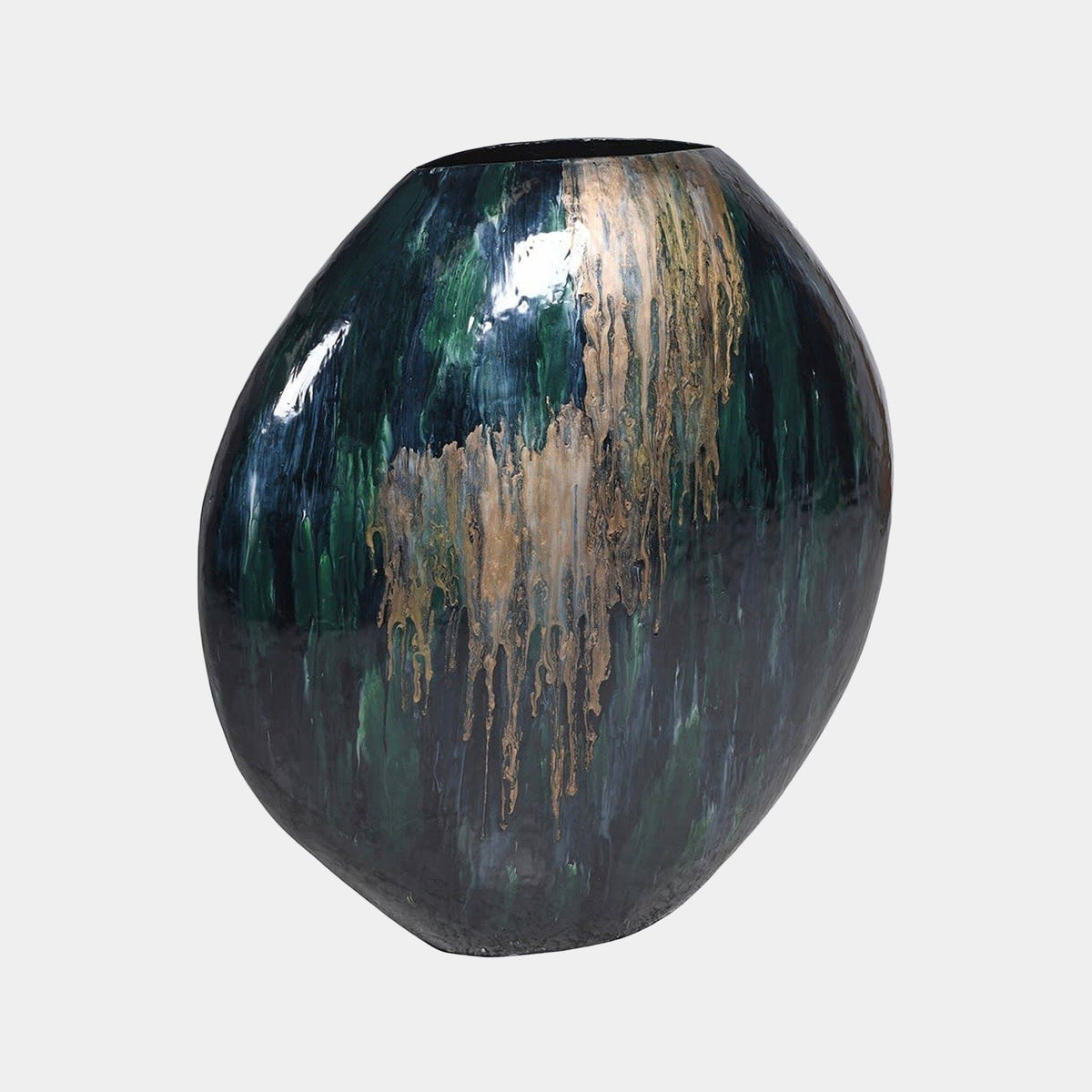 Golden Odyssey - Metal Vase, Gold & Navy Blue