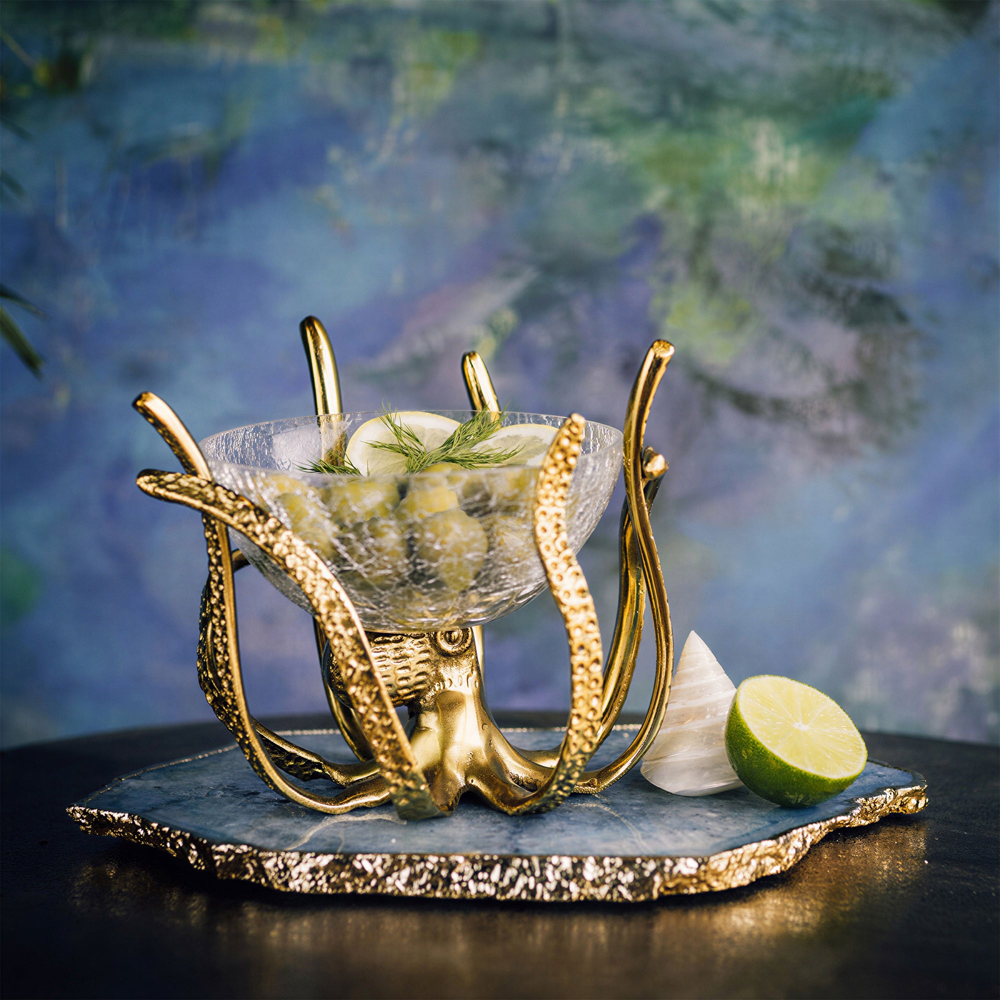 Culinary Concepts - Octopus Crackle Glass Mini Bowl & Stand, Gold