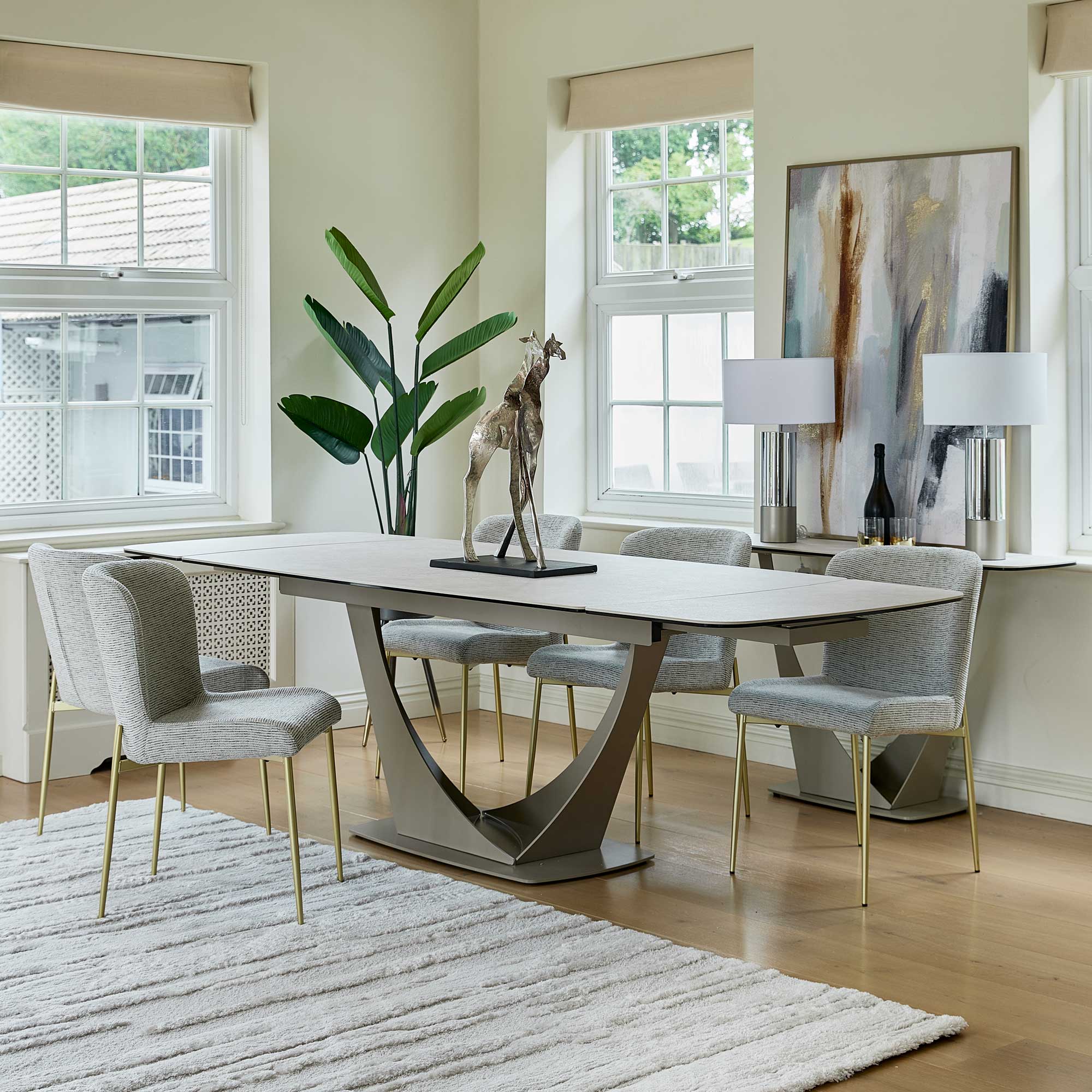 Bari - 180cm Extending Dining Table In Light Grey Ceramic