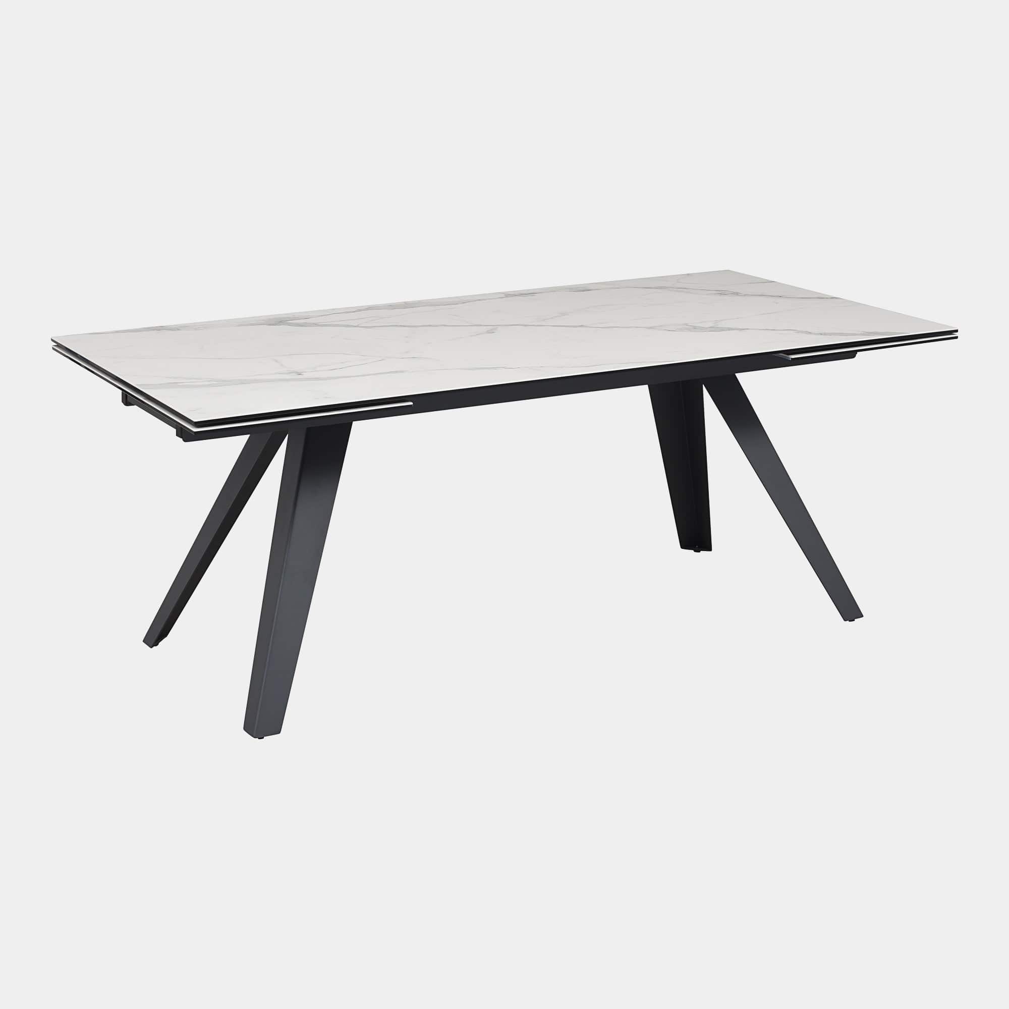 Lucio - 200cm Extending Dining Table In Matt White Ceramic & Charcoal Grey Legs