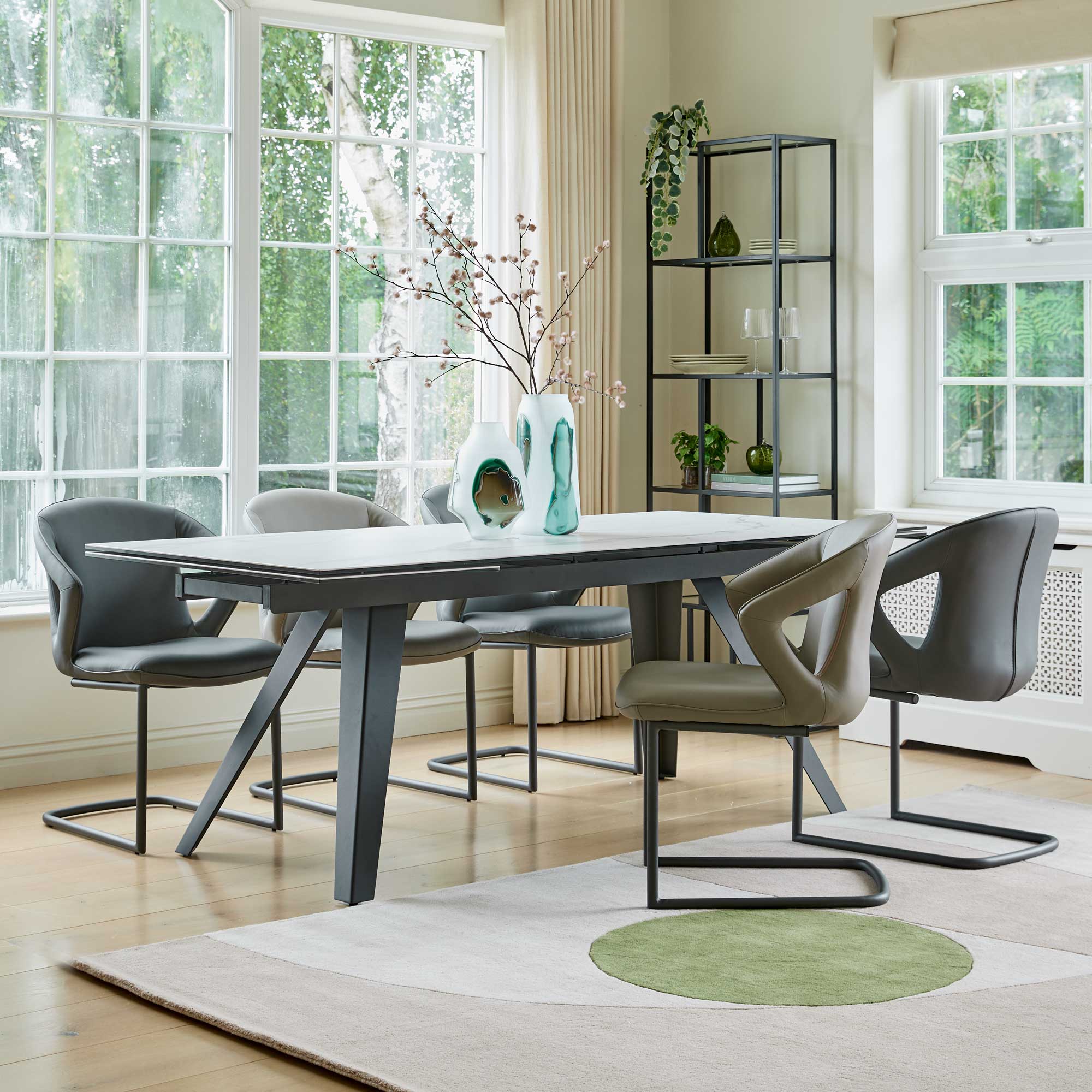 Lucio - 200cm Extending Dining Table In Matt White Ceramic & Charcoal Grey Legs
