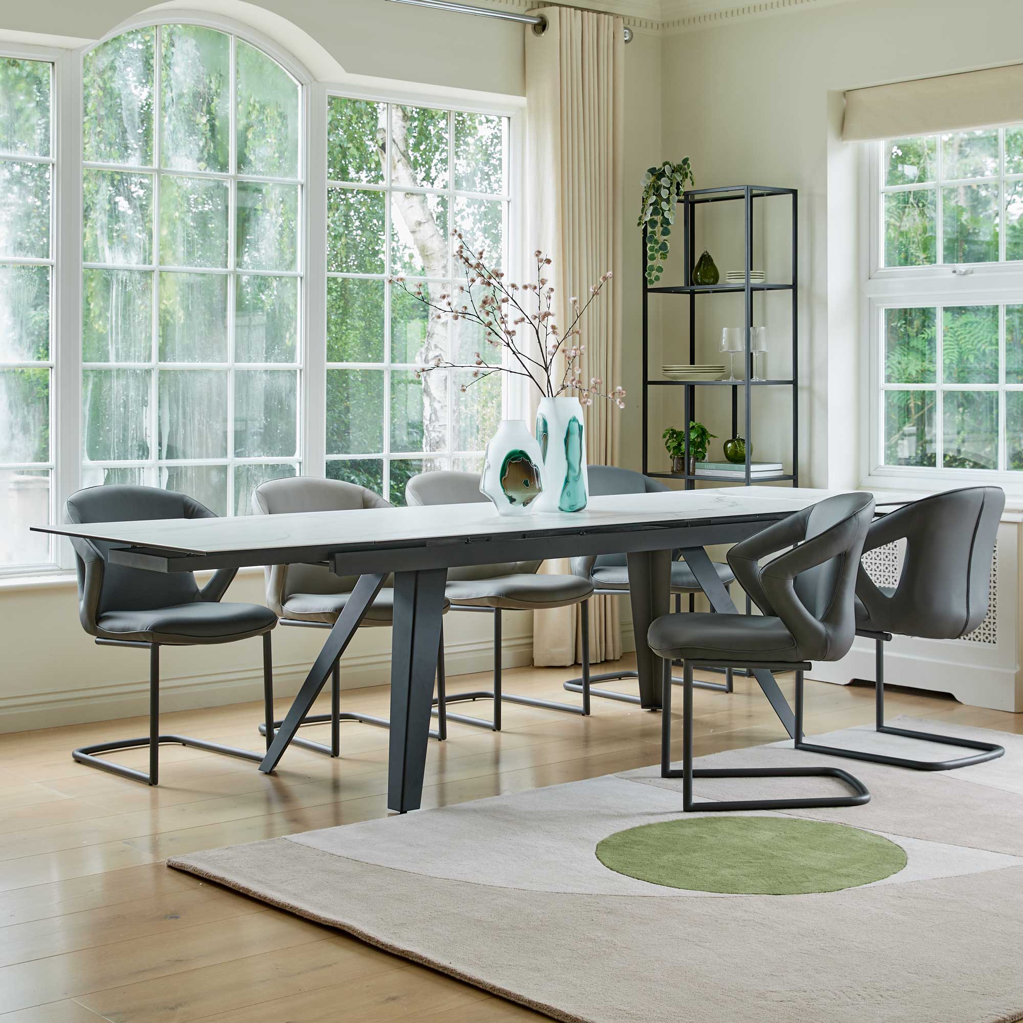 Lucio - 200cm Extending Dining Table In Matt White Ceramic & Charcoal Grey Legs