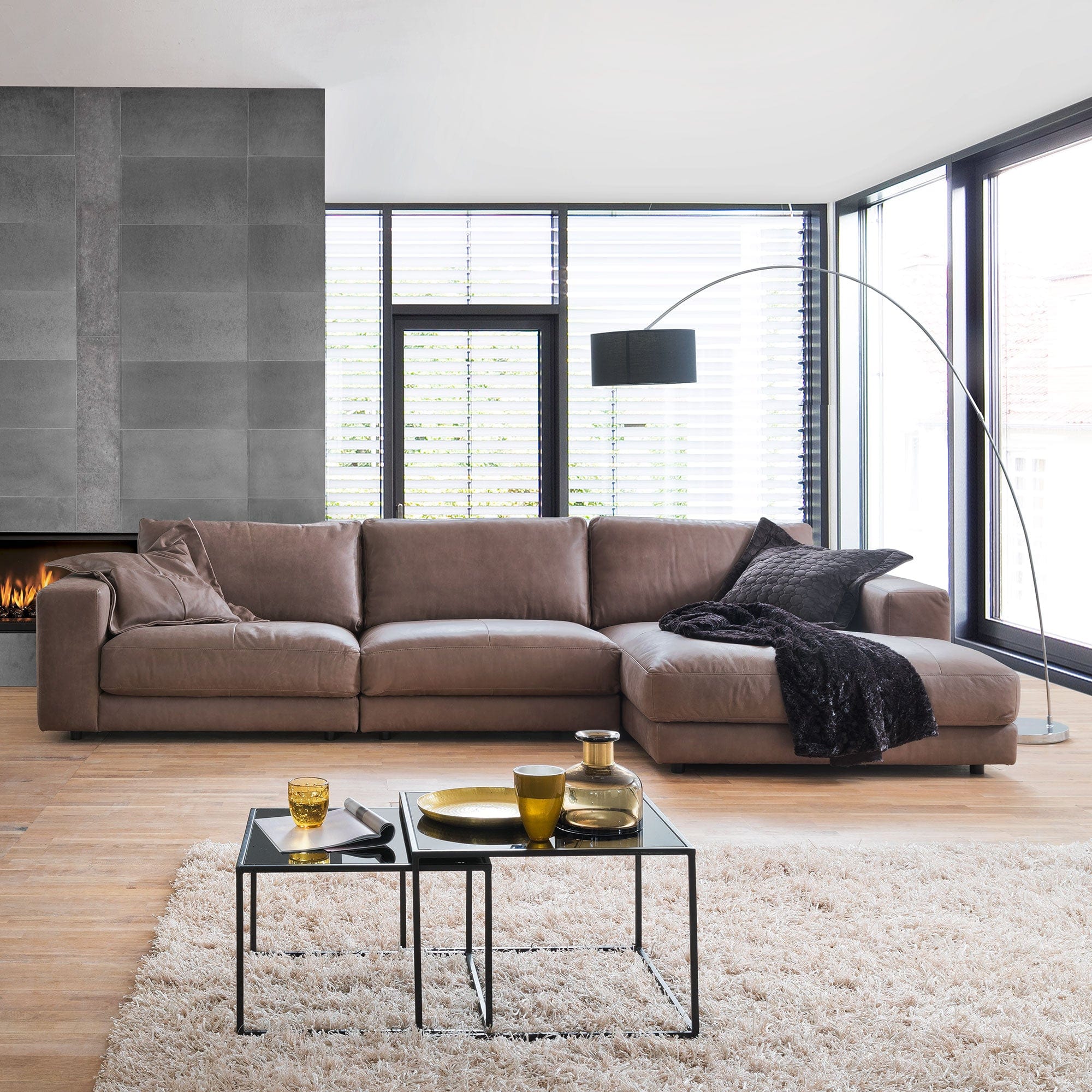Domino - Large Sofa With LHF Chaise In Leather