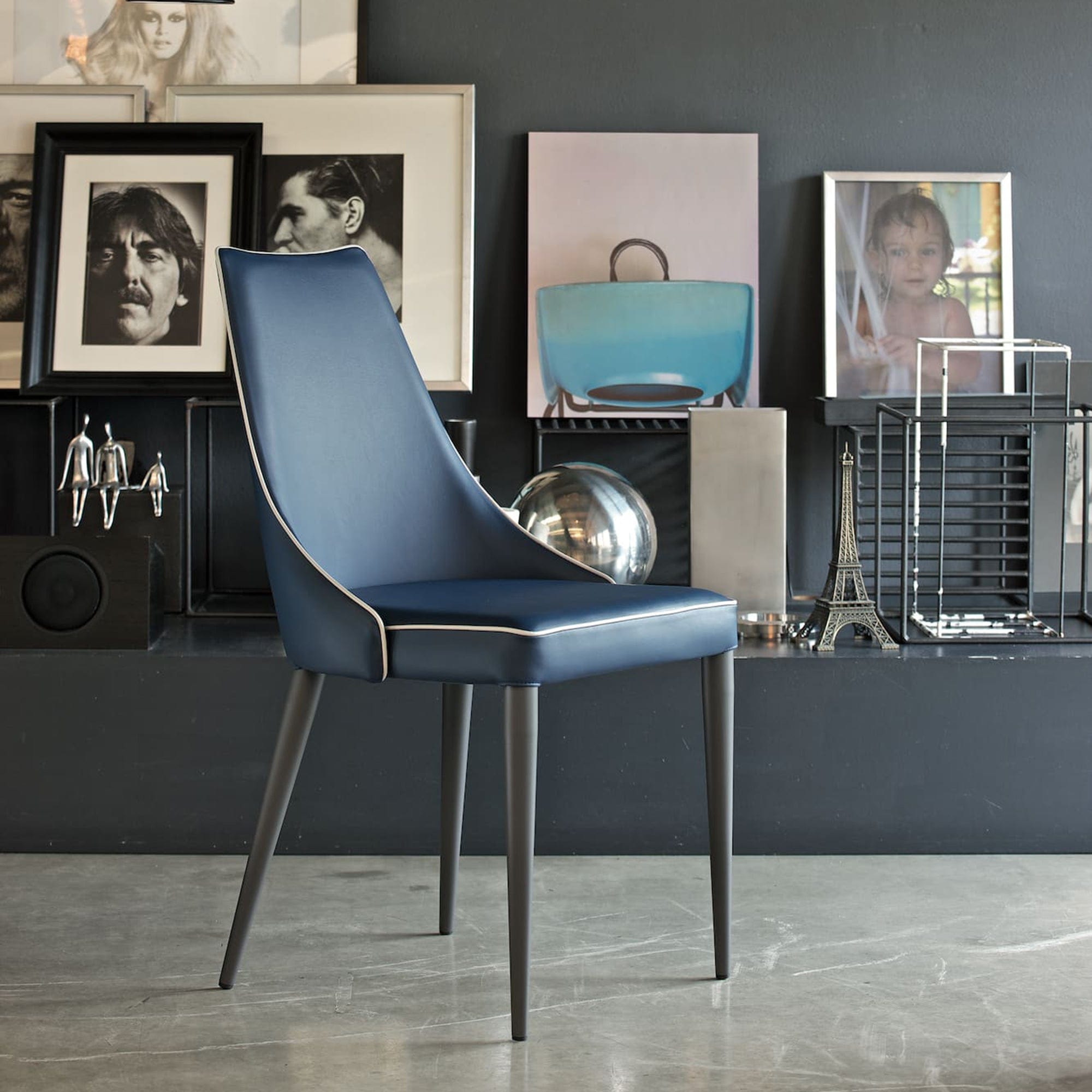 Chair Metal Frame In Premium Eco Leather (PG1) With Contrast Piping