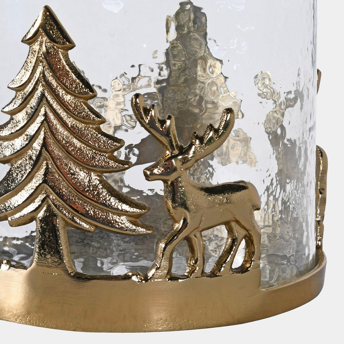 Gold Reindeer Christmas Hurricane - Candle Holder