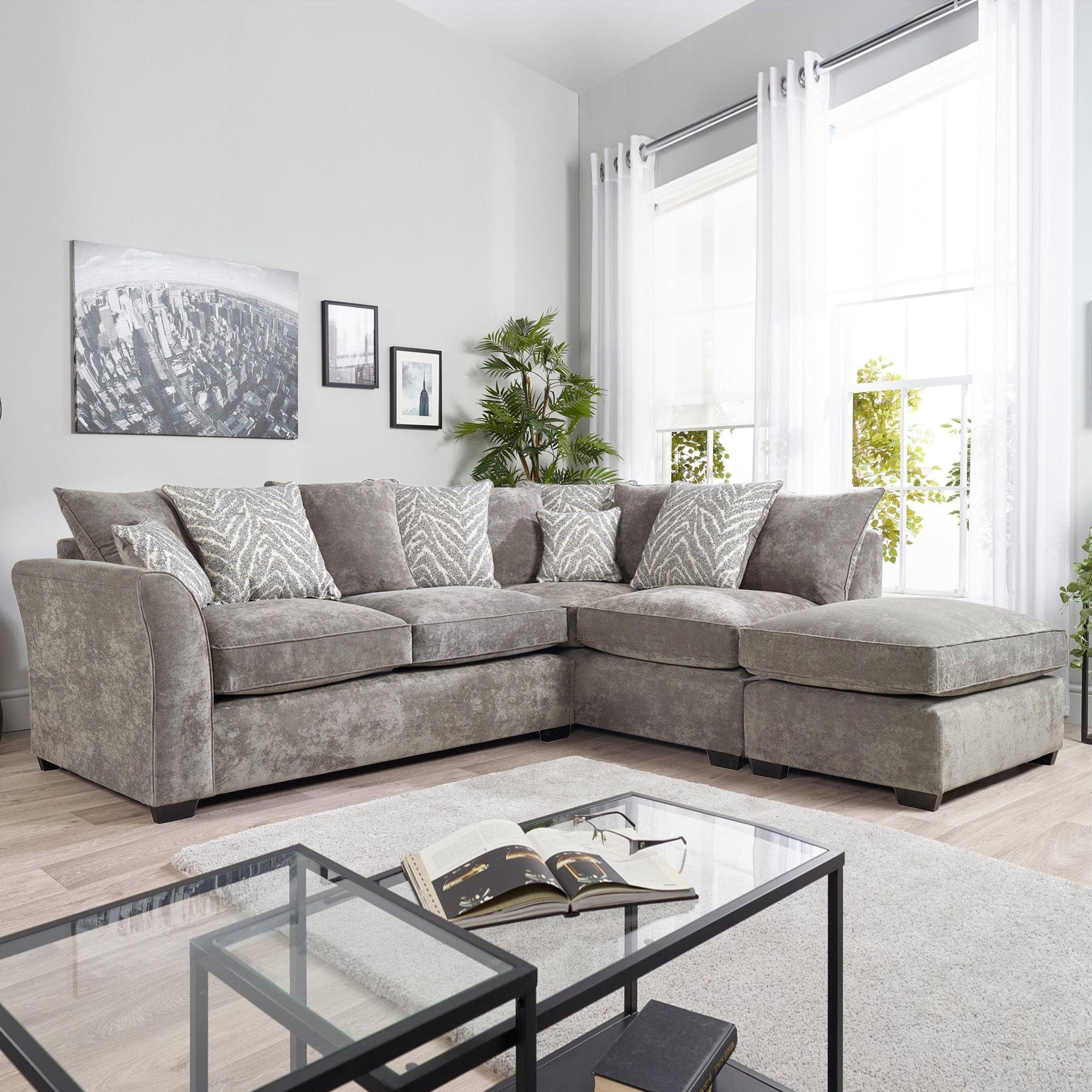 Southbourne - LHF Pillow Back Corner Sofa & Footstool, Fabric