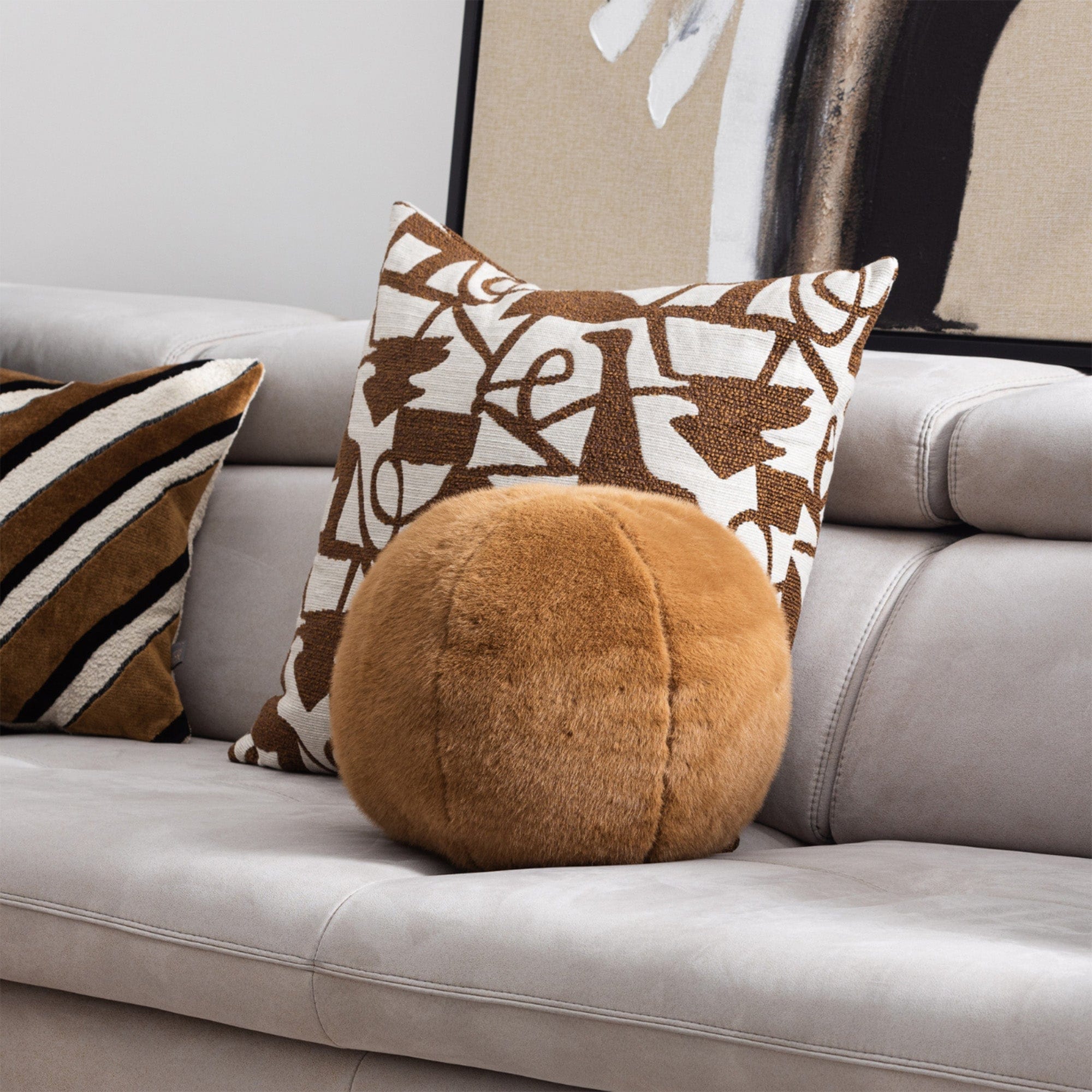 Lynx - Cognac Ball Cushion 30cm