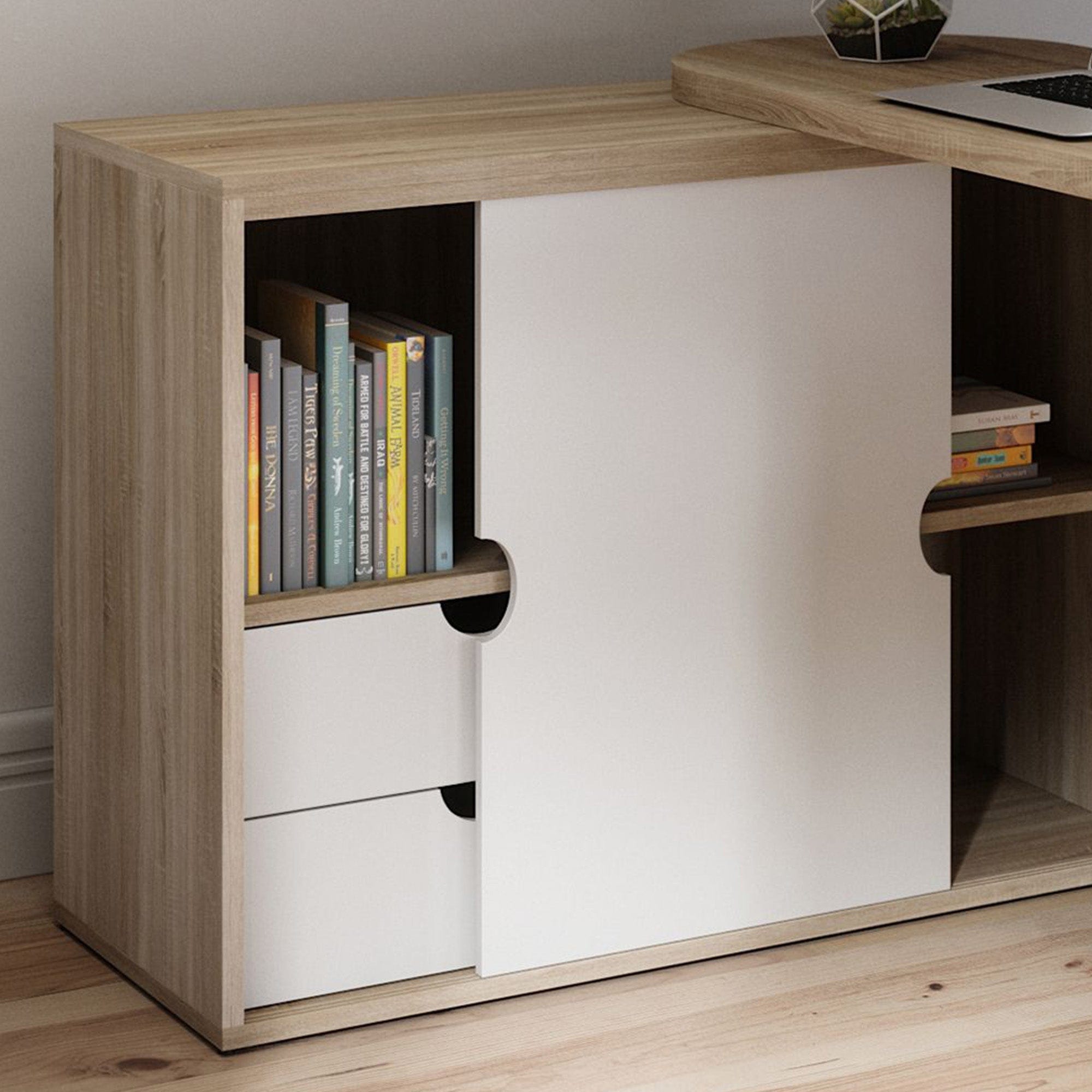 Ryan - Folding Cupboard Desk In Sonoma Oak With White Front