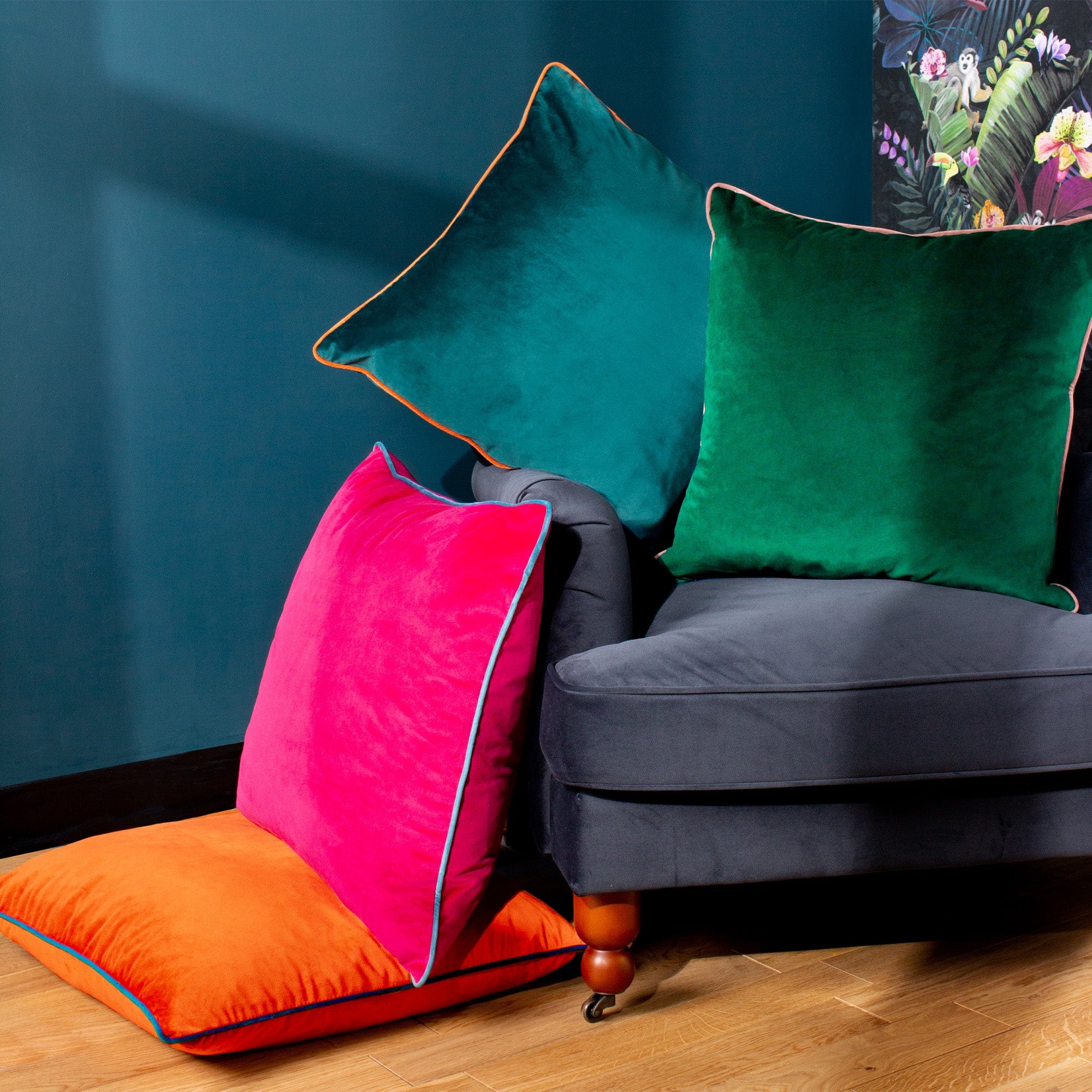 Havana - Raspberry/Teal Velvet Cushion 55x55cm