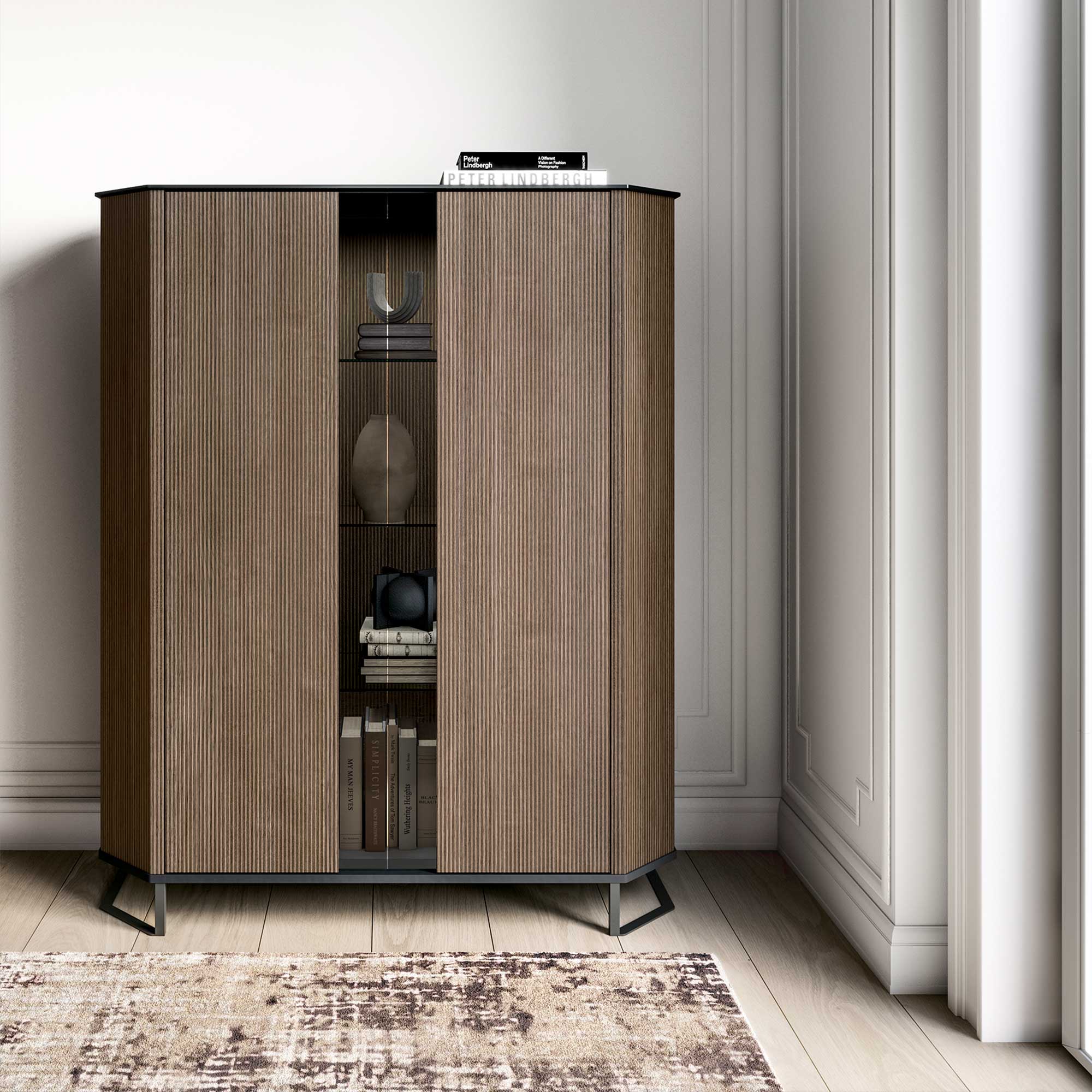 Bologna - Display Cabinet With LED Lighting, Wood