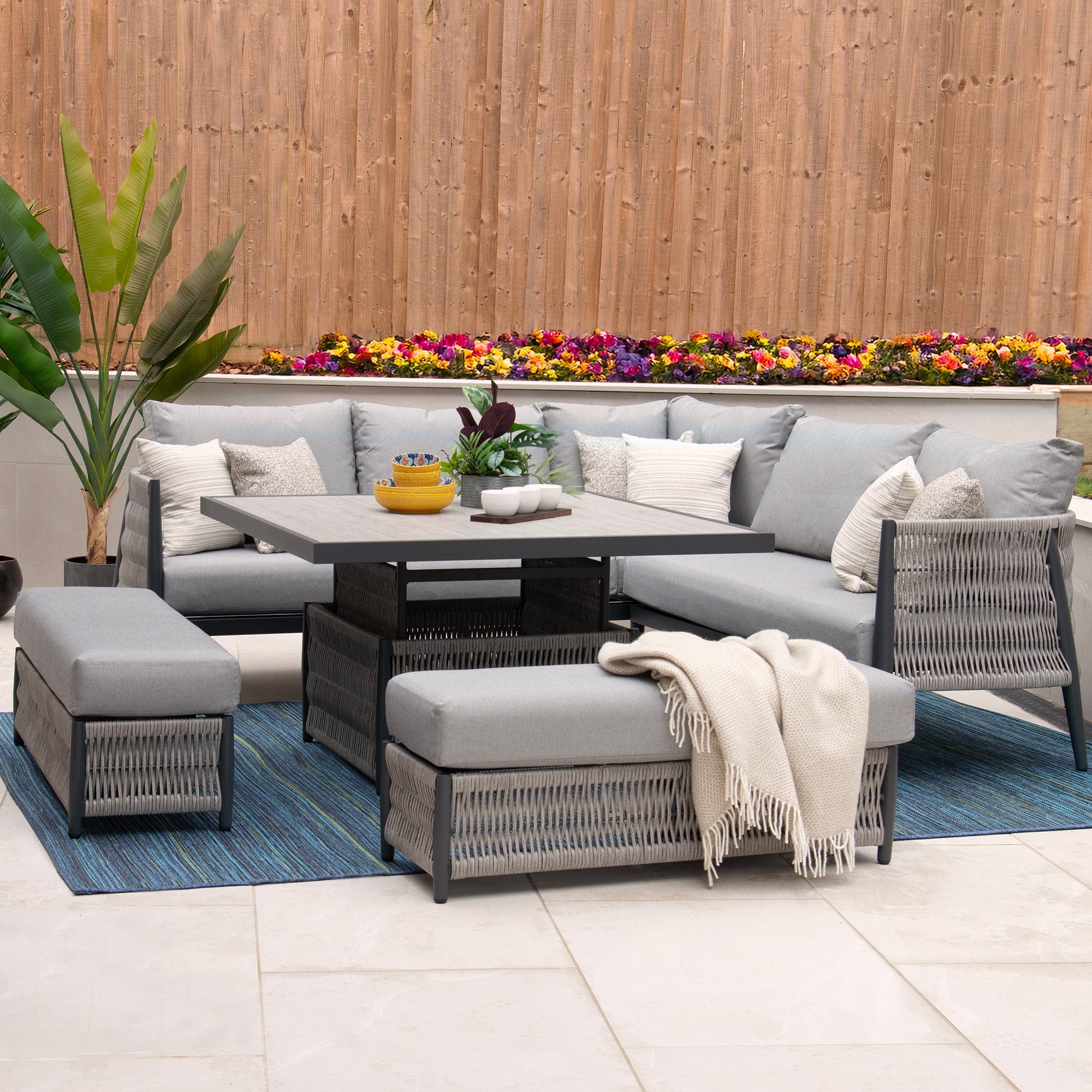 Rattan Rope Effect Corner Dining Set In Aluminium