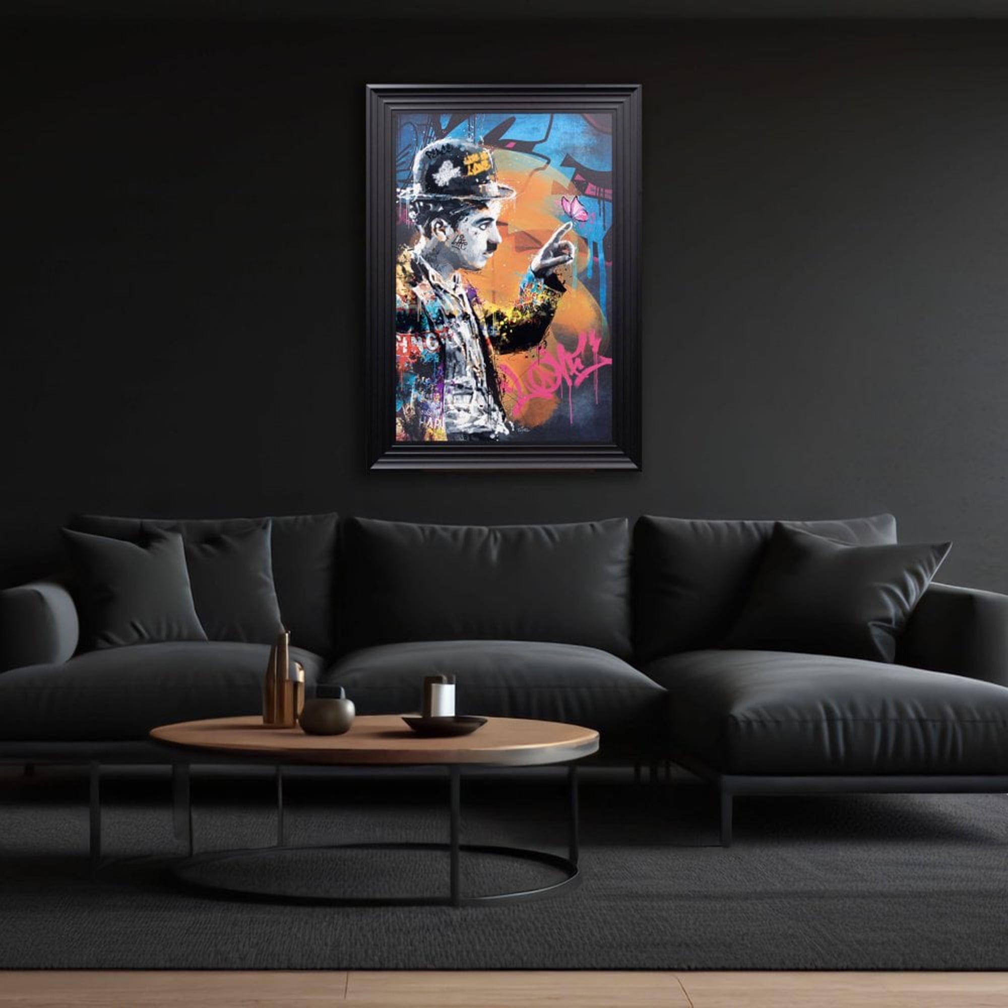 Charlie Chaplin Et Le Papillon - Framed Wall Art Print By Romaric