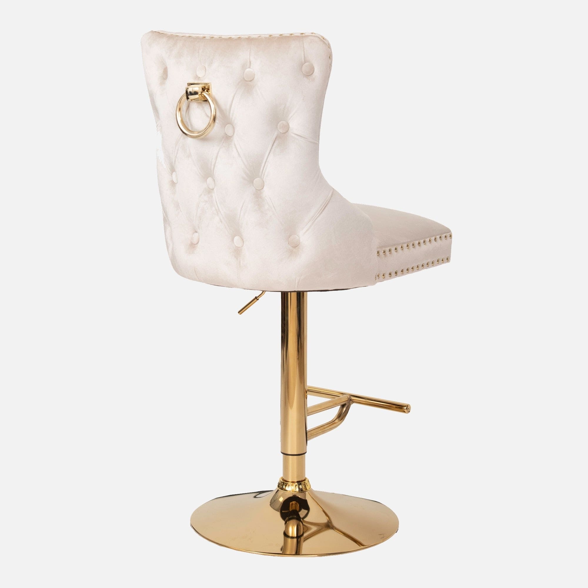 Dubai - Swivel Bar Stool With Ring, Cream Velvet