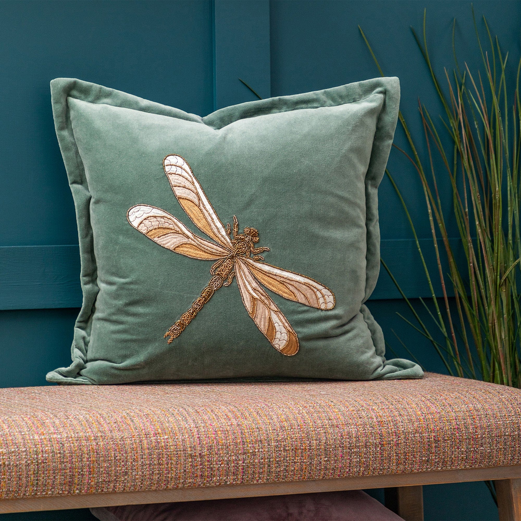 Marquise - Teal Embroidered Cushion 50x50cm