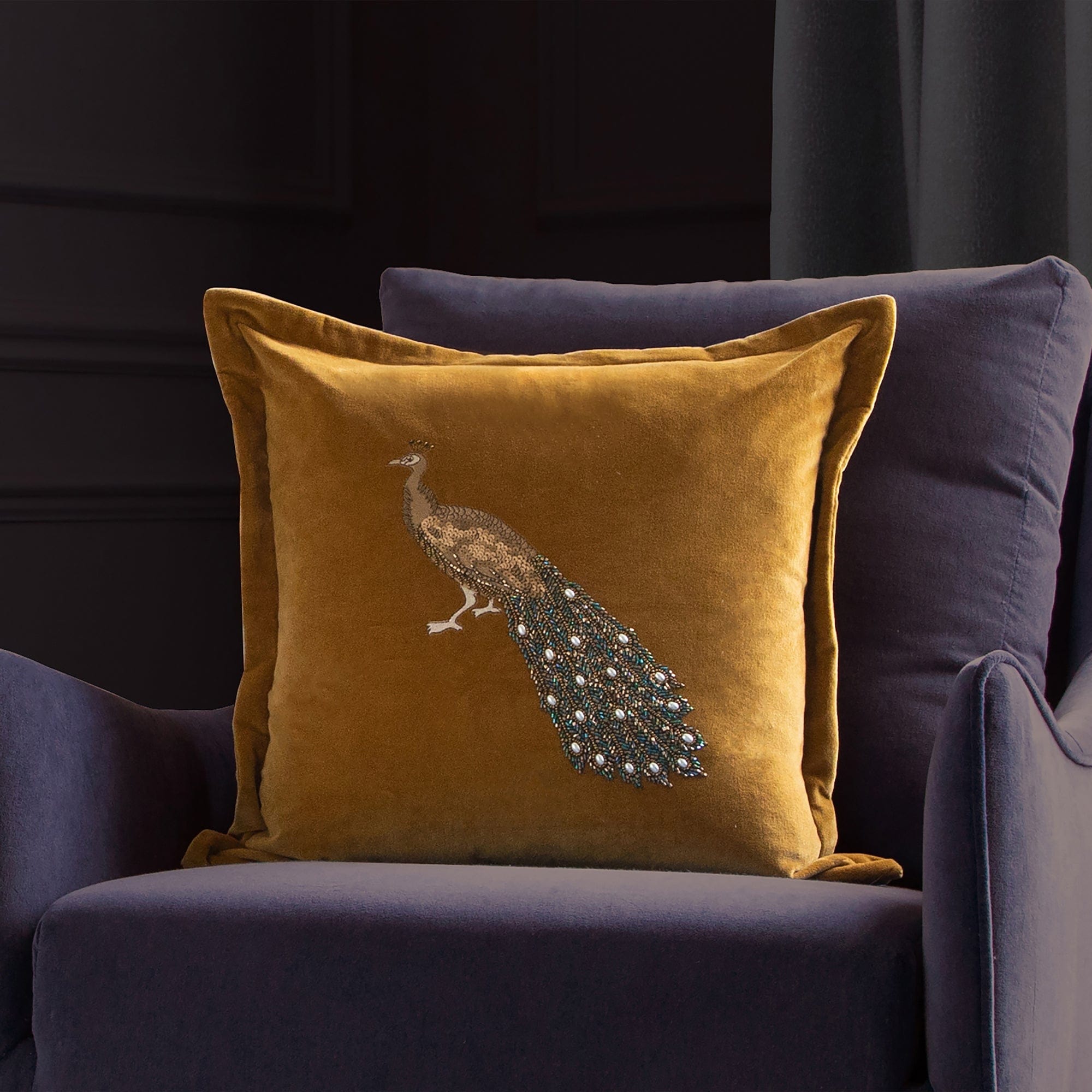 Emperor - Mustard Embroidered Cushion 55x55cm