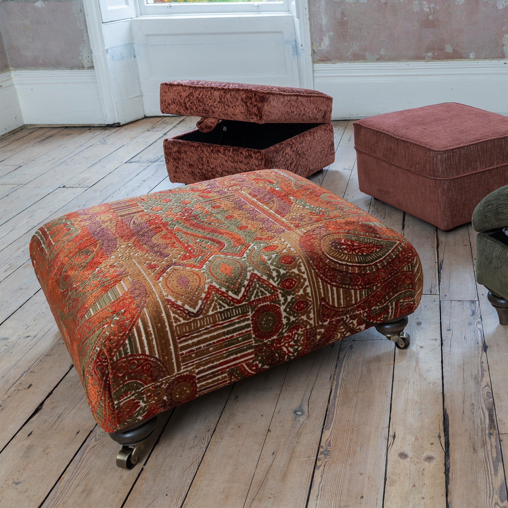 Highclere - Square Footstool, Fabric