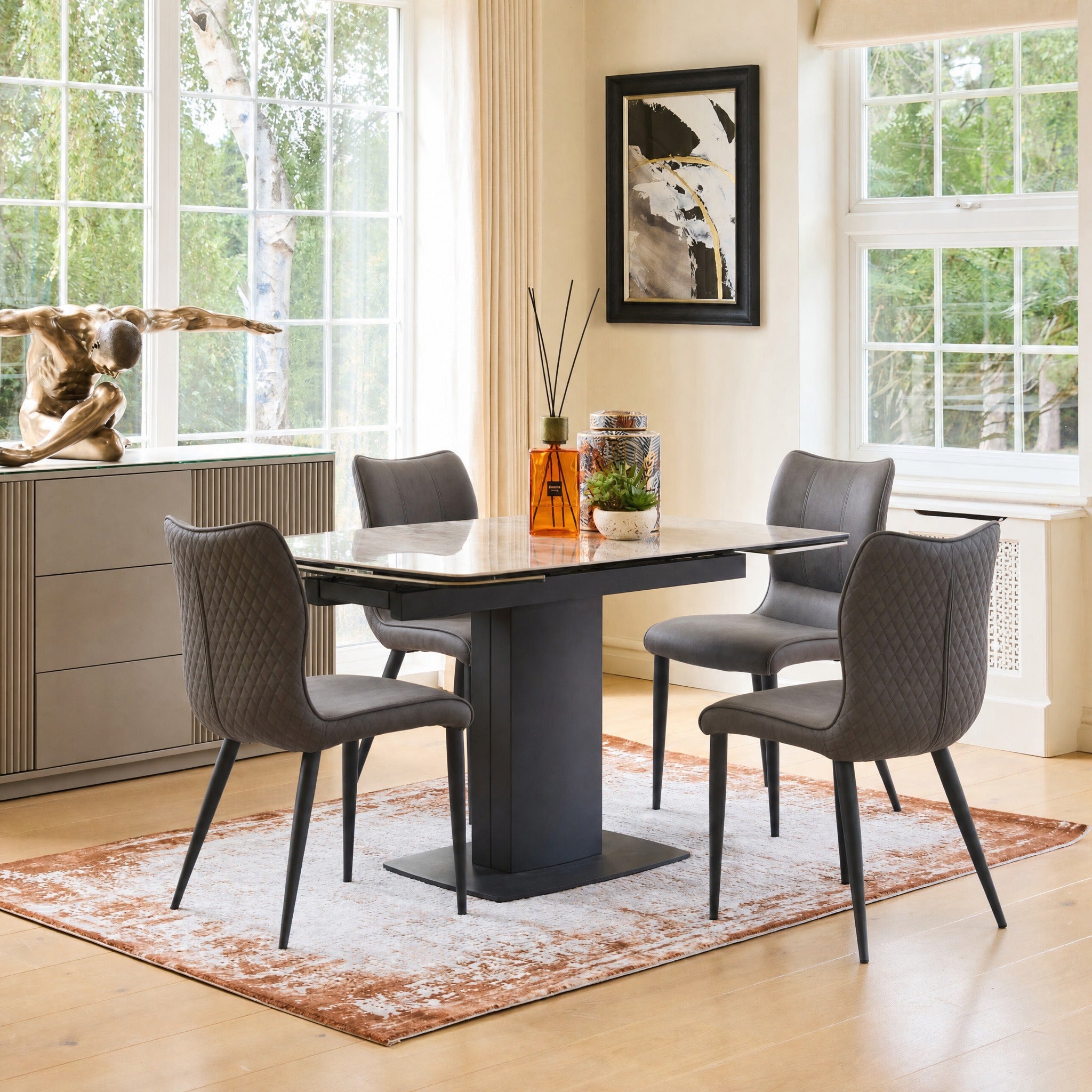 Campari - Ceramic Extending Dining Table and 4 Dining Chairs Set