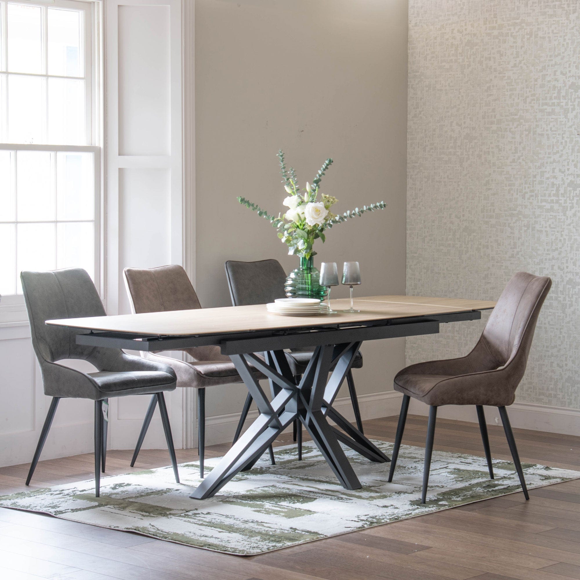 Matera - 160cm Extending Dining Table With Oak Effect Ceramic Top
